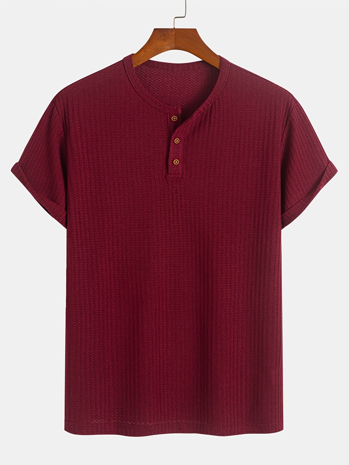 A Summer Short-Sleeve Cardigan T-Shirt with a Fine Check Pattern And Round Neck, Featuring a Knitted Jacquard Texture.