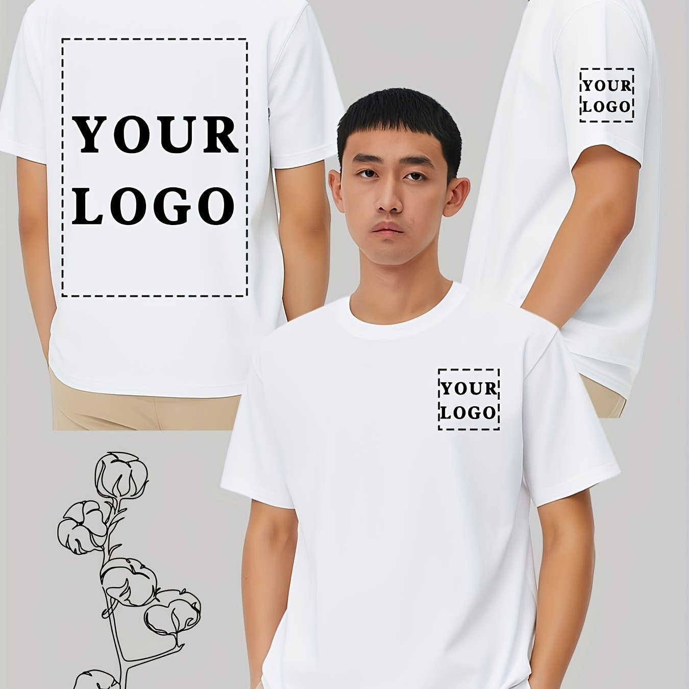 2pcs Men's 100% Cotton Custom T-Shirts 2-Sided Printing - Personalized Text/Logo/Photo Printing on Chest, Back & Sleeve - DIY Customizable Short Sleeve Round Neck Tees for Promotional Events, Team Uniforms, Casual Attire - Ma