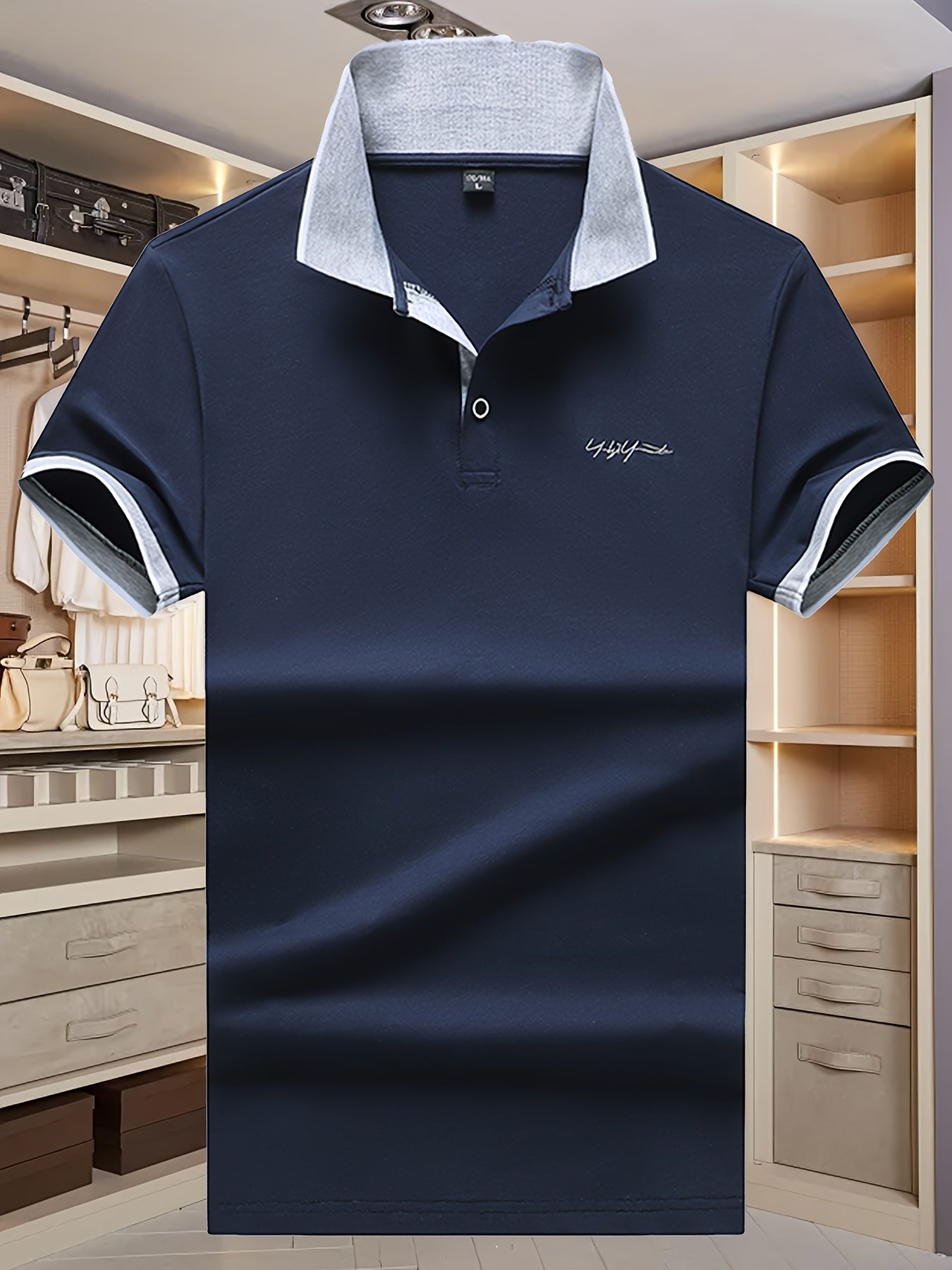 Men's Short Sleeve Shirt High-End Embroidered Summer Solid Color Top Casual Half-Sleeve Versatile Men's Clothing