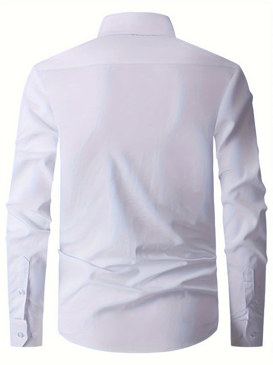 3pcs Men's Regular Fit Solid Color Business Long Sleeve Shirts, Thin All-Season Dress Shirts, Wrinkle-Free Wedding Shirts, Casual Office Wear, Graduation Formal Long Sleeve Shirts Set