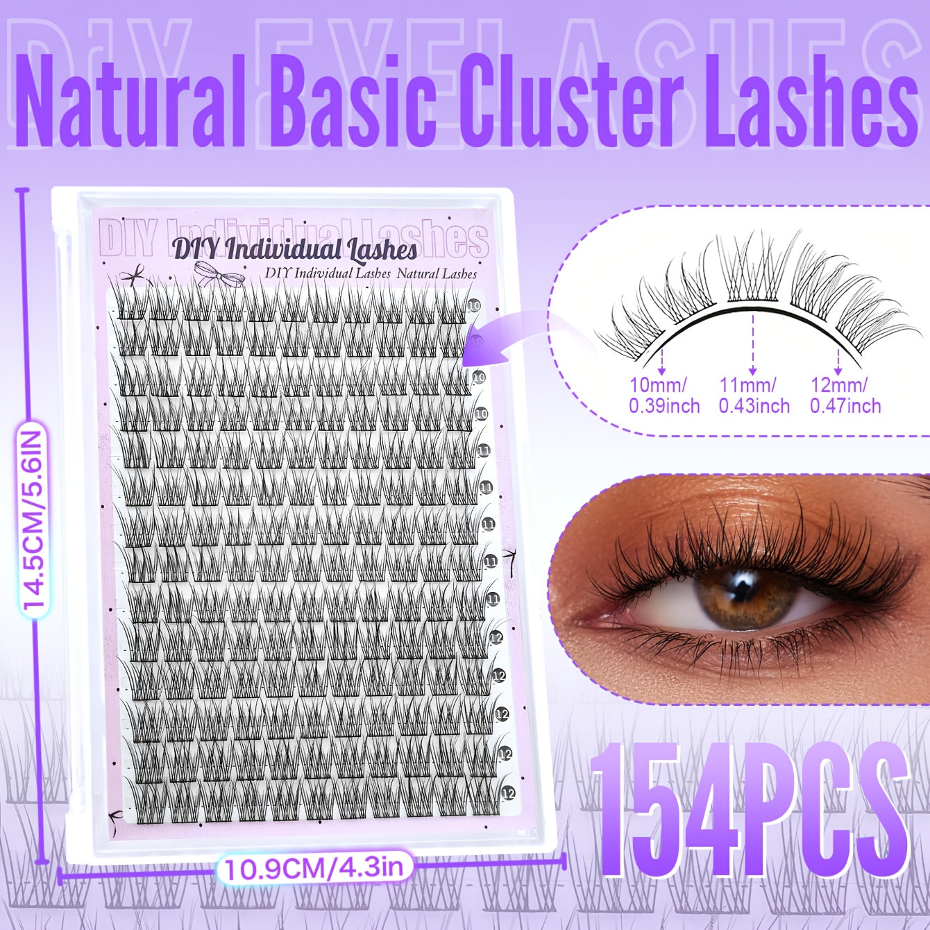 10 Rangées de Cils Individuels Naturels / 154 Paquets – Cils Wispy en Extensions DIY, 10-12 mm, Style Manga, Queue de Poisson, C Curl, Débutant-Friendly, Réutilisables