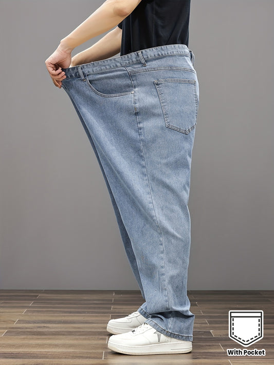 Jeans Homme Grande Taille – Bleu Clair, Jambe Droite, Taille Élastique, Stretch, Tout Saison