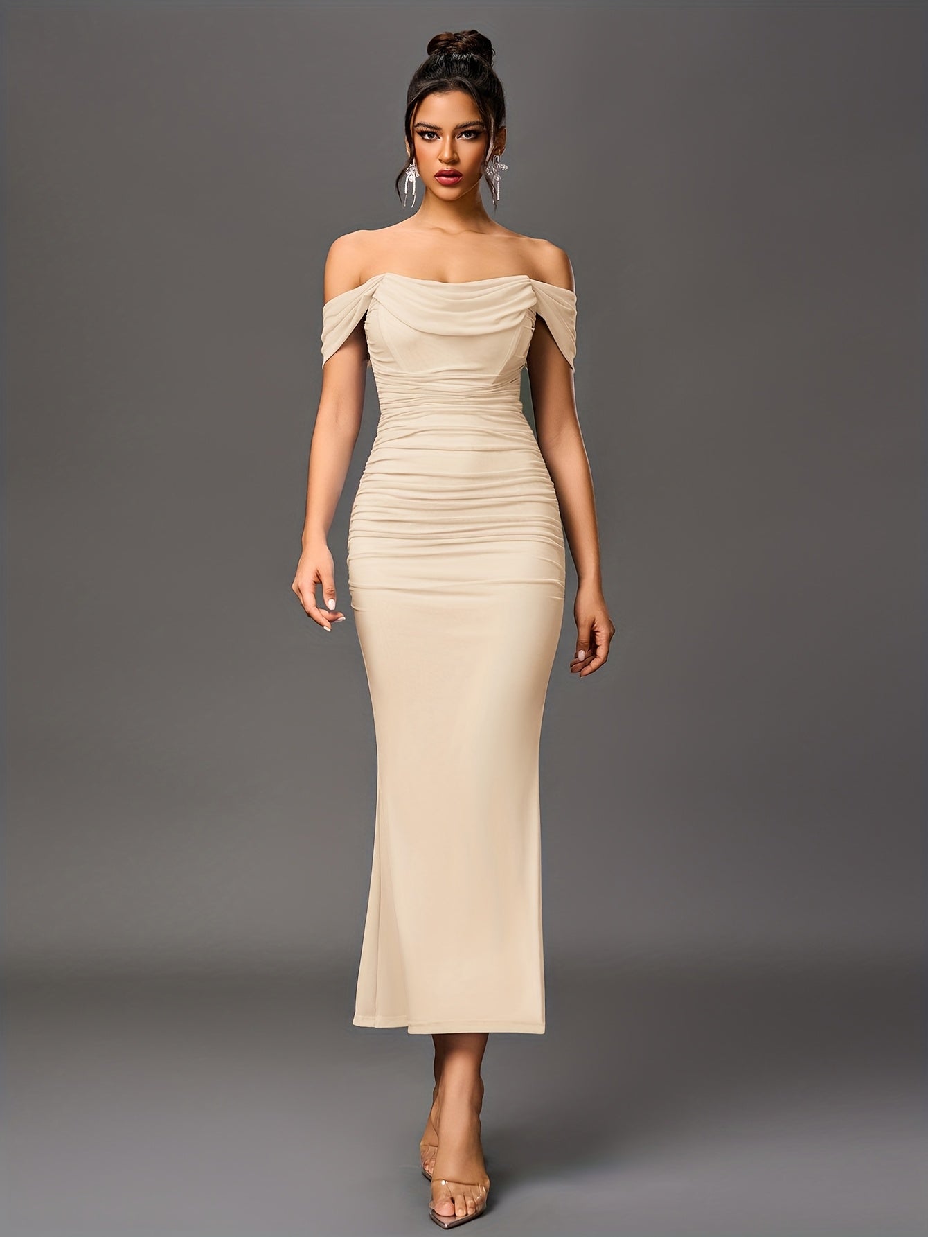 Robe Sirène Élégante Femme — Style Off-Shoulder, Robe Longue Formelle pour Soirées et Mariages, Coupe Bodycon Extensible, Tissu Non Transparent et Haute Élasticité, Tenue Formelle pour Occasions Spéciales