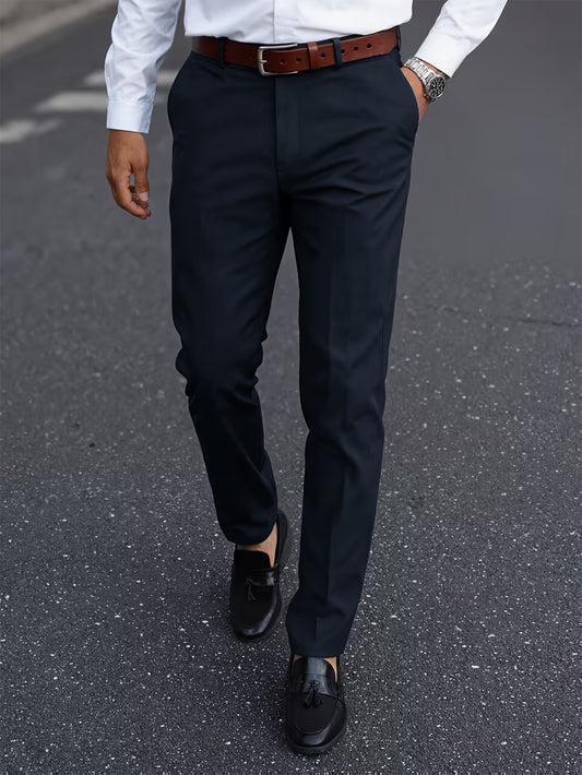 3pcs Business Trousers | High-Quality Non-Iron Slim Fit Long Pants with Slight Stretch, Mid Waist, Solid Color, All-Season