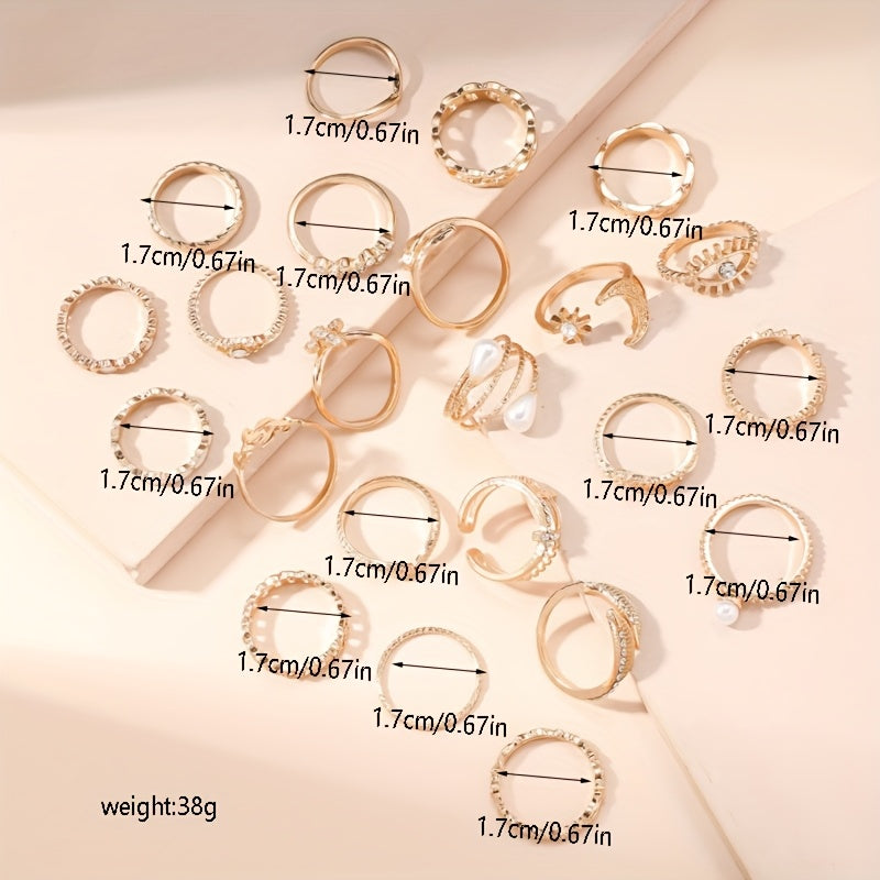50pcs Fashionable Elegant Trendy Vacation Style Melange Color Women's Ring Set with Star, Moon, Square, and Heart Designs, Suitable for Daily Wear, Vacation, Party, Wedding, Festival, Date, and Layering, Perfect Gift for Fami