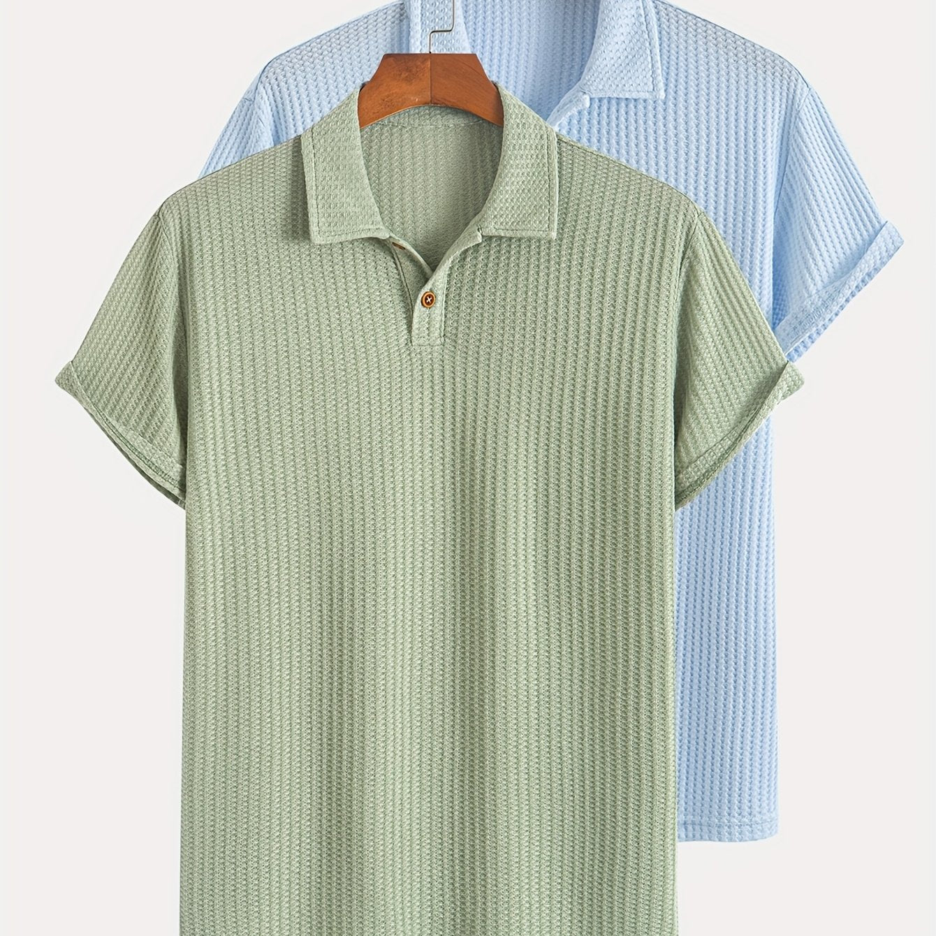 Two Pieces of Summer Casual Sports Jacquard Knit Short-Sleeve Polo Shirts, a Set of Two Jacquard Textured Short-Sleeve Polo Tops.