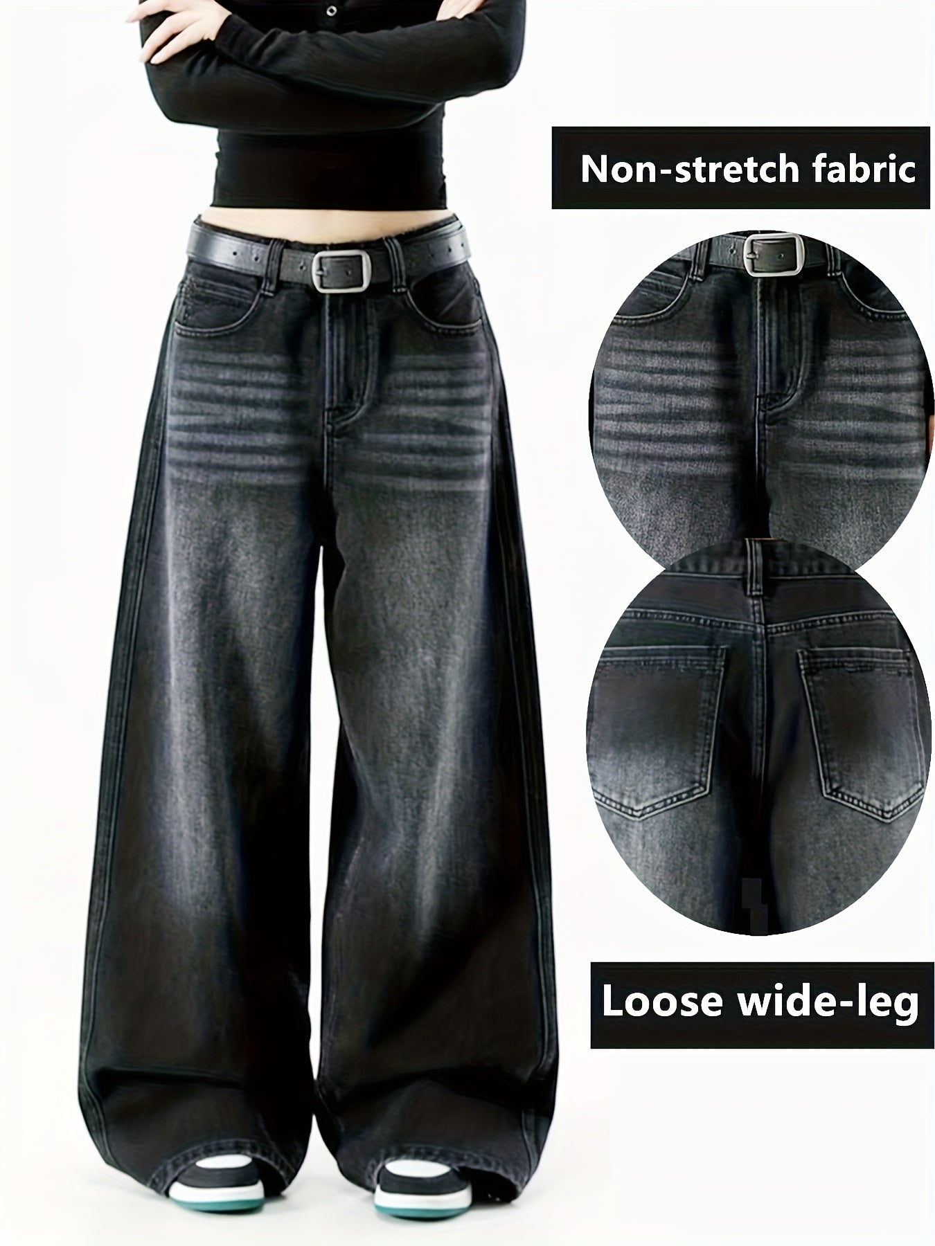 Jeans Femme Vintage Jambe Large Droite Non Extensible Taille Mi-Haute Toute Saison Décontracté et Formel