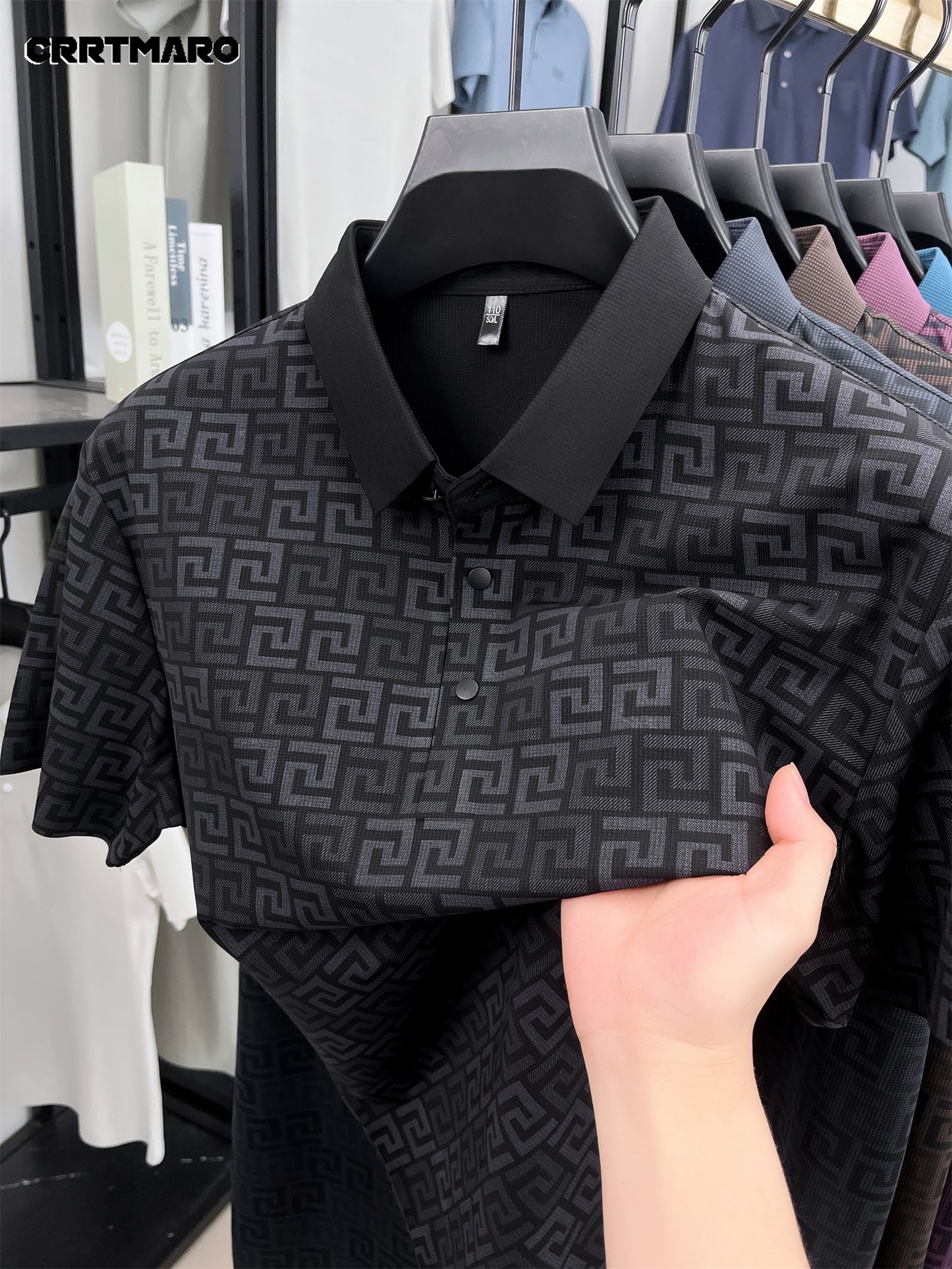 Men'S Casual Summer Polo Shirt - "CRRTMARO" Logo, Lightweight Rayon Fabric, Short Sleeve, Button-Up, Casual Style, Casual Summer Wear | Casual Style Shirt | Glossy Finish