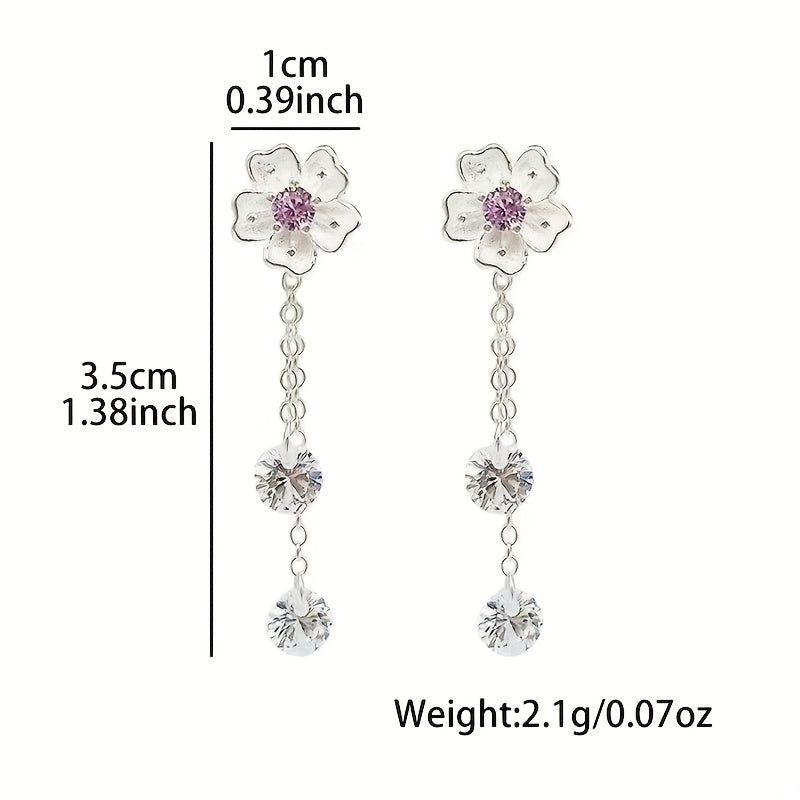 1 paire de boucles d’oreilles pour femmes, élégantes et classiques, motif fleur de cerisier avec pampilles, plaqué argent 925, idéal cadeau pour anniversaires, mariages, rentrée scolaire, Saint-Valentin, printemps/été.