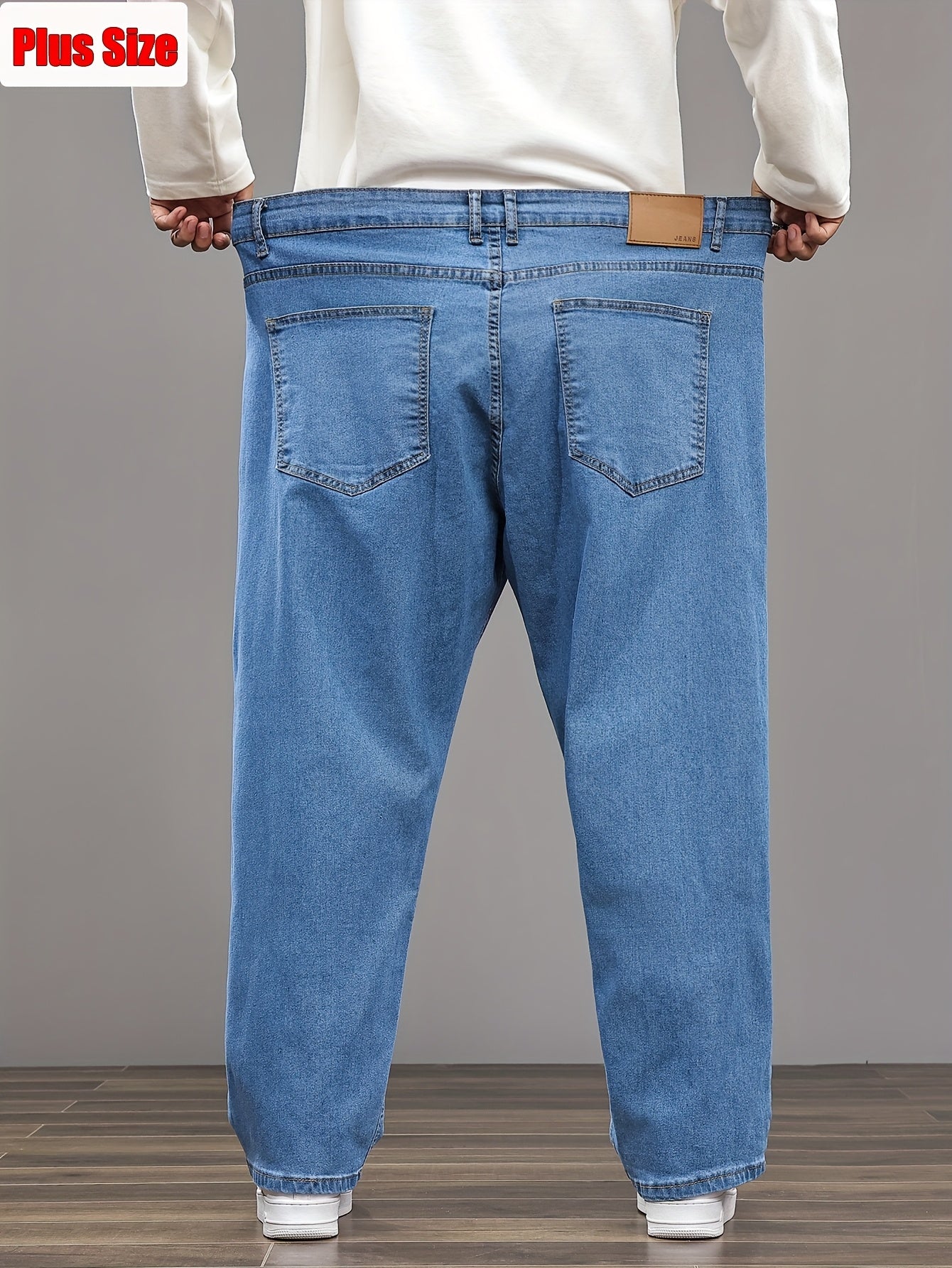 Pantalon faux denim grande taille pour homme (2XL–8XL) – coupe droite extensible, tissu opaque, couvrance ventre, confortable et polyvalent, adapté tenue formelle et décontractée