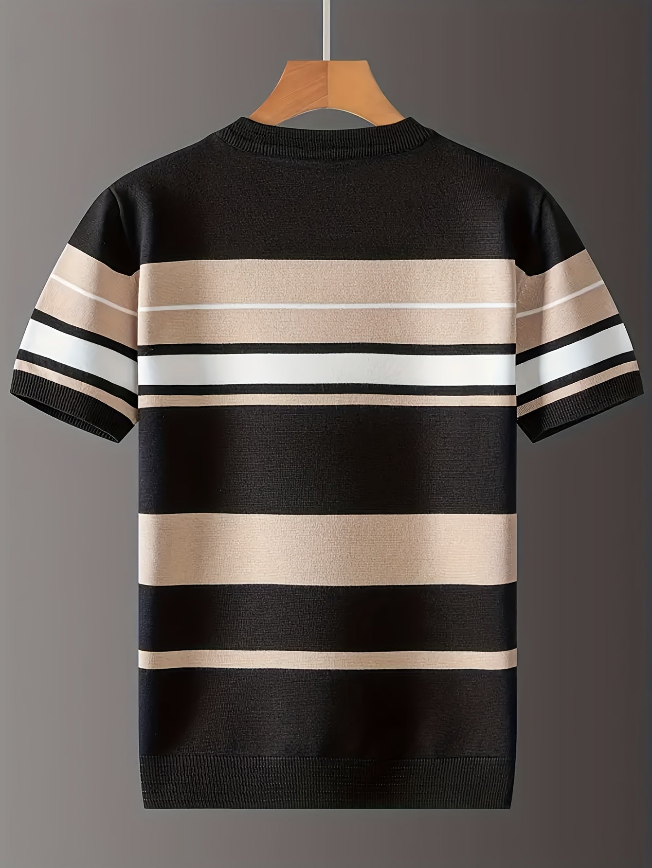 New Men'S Short-Sleeve Knitted T-Shirt for Summer, Trendy Brand with a Round Neck, Stylish Casual Striped Tee, Fashionable Men'S Clothing.