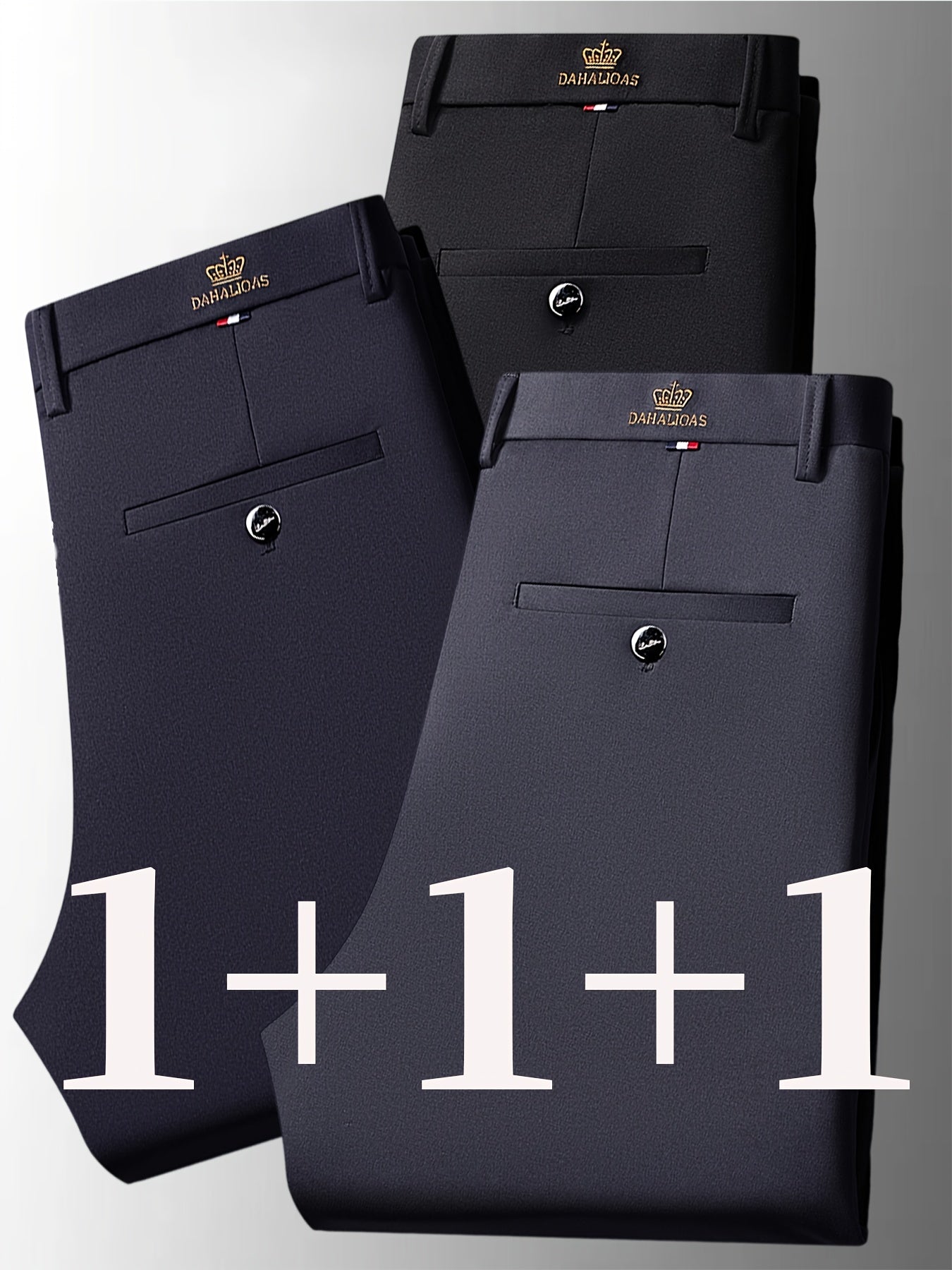 Pantalons habillés infroissables pour homme (3 pièces) – longueur 7/8, haute élasticité, poches, couleur unie, coupe régulière mi-haute, faciles d’entretien, idéals bureau, soirées et usage toute l’année