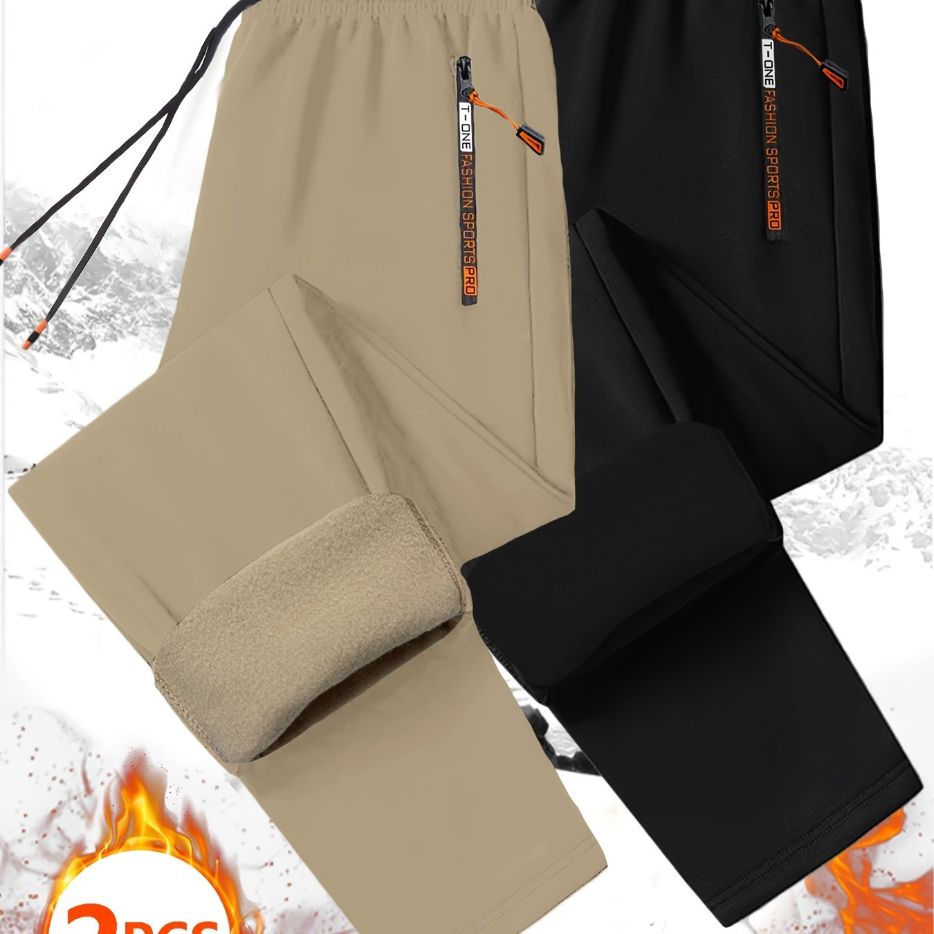 Pantalons thermiques en polaire pour homme (2 pièces) – poches zippées, taille à cordon, pantalons d’hiver chauds et résistants, idéals sport, course et activités extérieures, bleu marine, lavables à la main