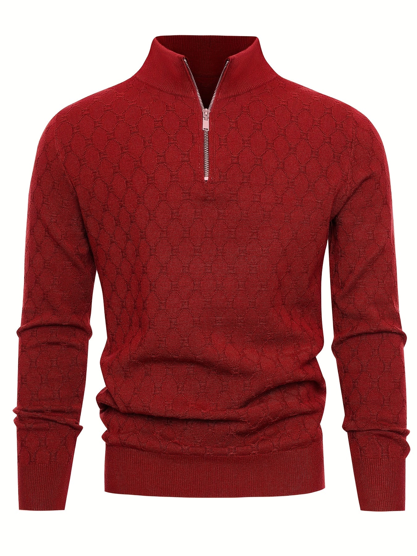 Men's Slim-Fit Half-Zip Sweater with Stand Collar - Soft Stretch Blending (Suitable for) - Half-Zip Front & Geometric Pattern - Business Casual Winter Wear - Fall Winter Wardrobe Essential - Hand Washable Long Sleeve Blazer f