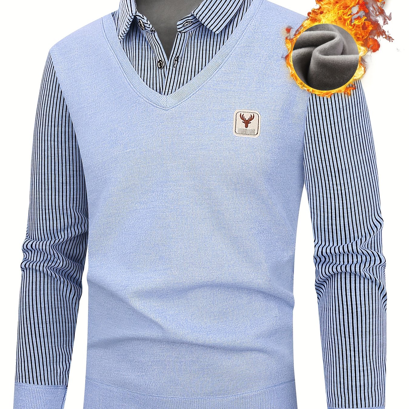 Men'S Elegant Striped Knit Sweater with Button Collar - Warm Long Sleeve Pullover for Golf, Running, Hiking & Outdoor Activities - Perfect for Casual Wear, Parties, and Special Occasions, Golf Apparel | Button Collar Sweater