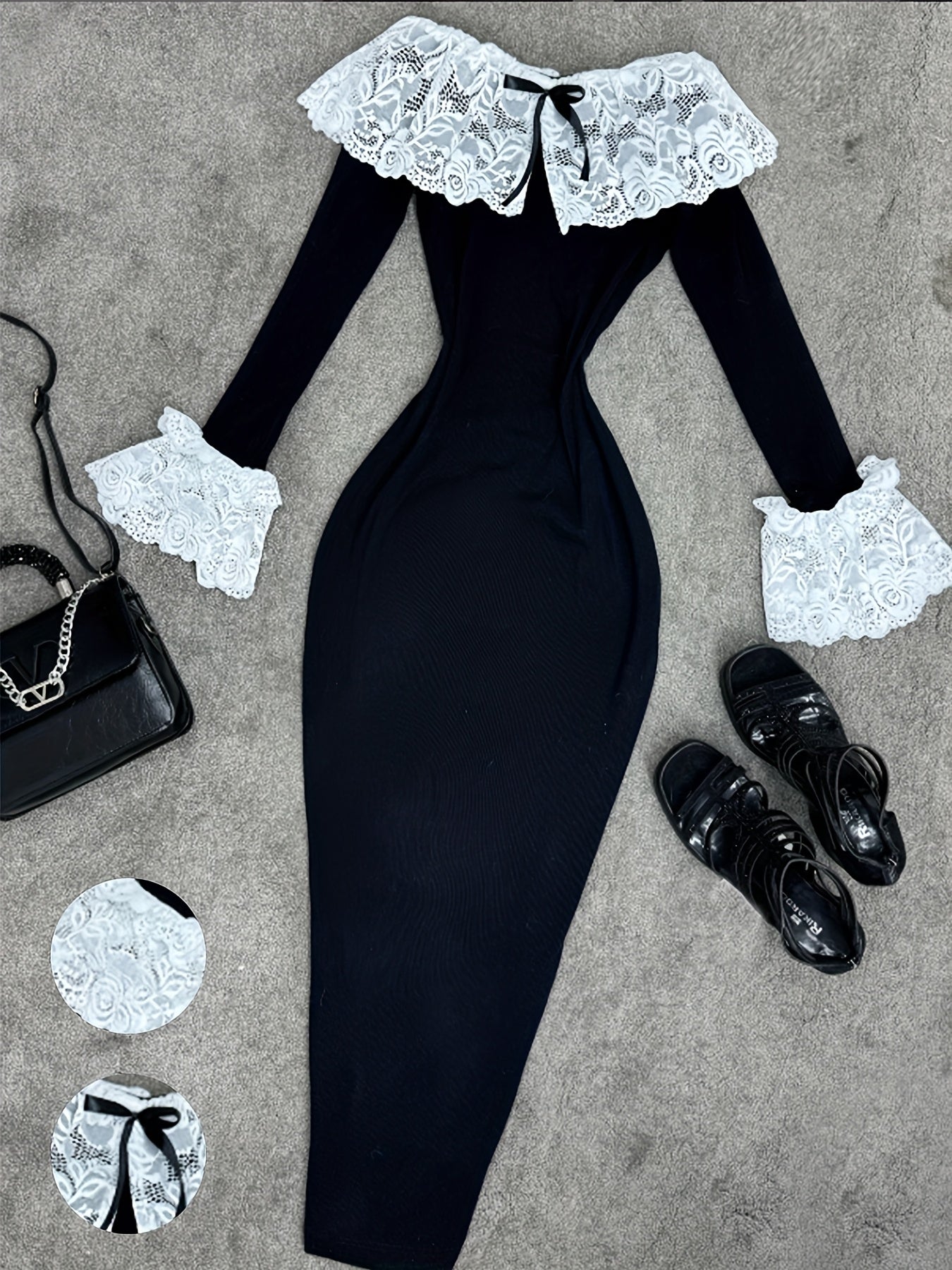 Elegant Off-the-Shoulder Lace-Trimmed Dress | Fitted Waist, Versatile for Parties, Dates, Birthdays, Valentine's, Weddings, Vacations