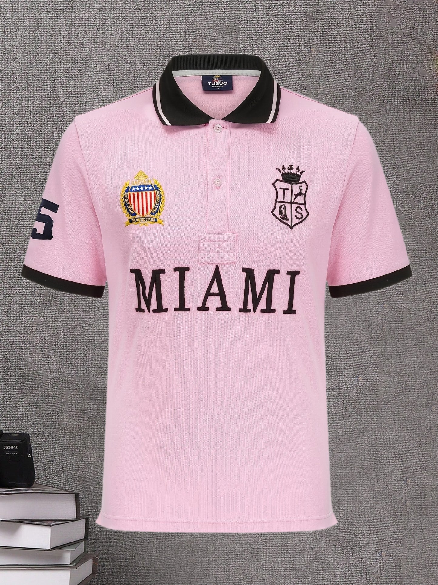 Men'S Miami Pink Polo Shirt | Slim Fit with Embroidered Details and Slit Hem, Casual Style