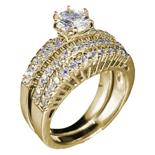 Set de 2 bagues de couple plaquées or 18K, détachables, avec zirconia synthétique scintillant. Adaptées comme bagues de fiançailles ou de mariage, parfaites pour un usage quotidien pour hommes et femmes