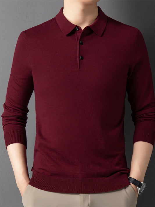 Men'S Slim-Fit Long Sleeve Shirt - Soft Stretchy Knit Button-Front Collar, Solid Color Casual & Formal Tops for Spring/Fall, Office, Party, Everyday - Easy-care Men'S Clothing, Office Attire, Classic Collar, Durable Construct