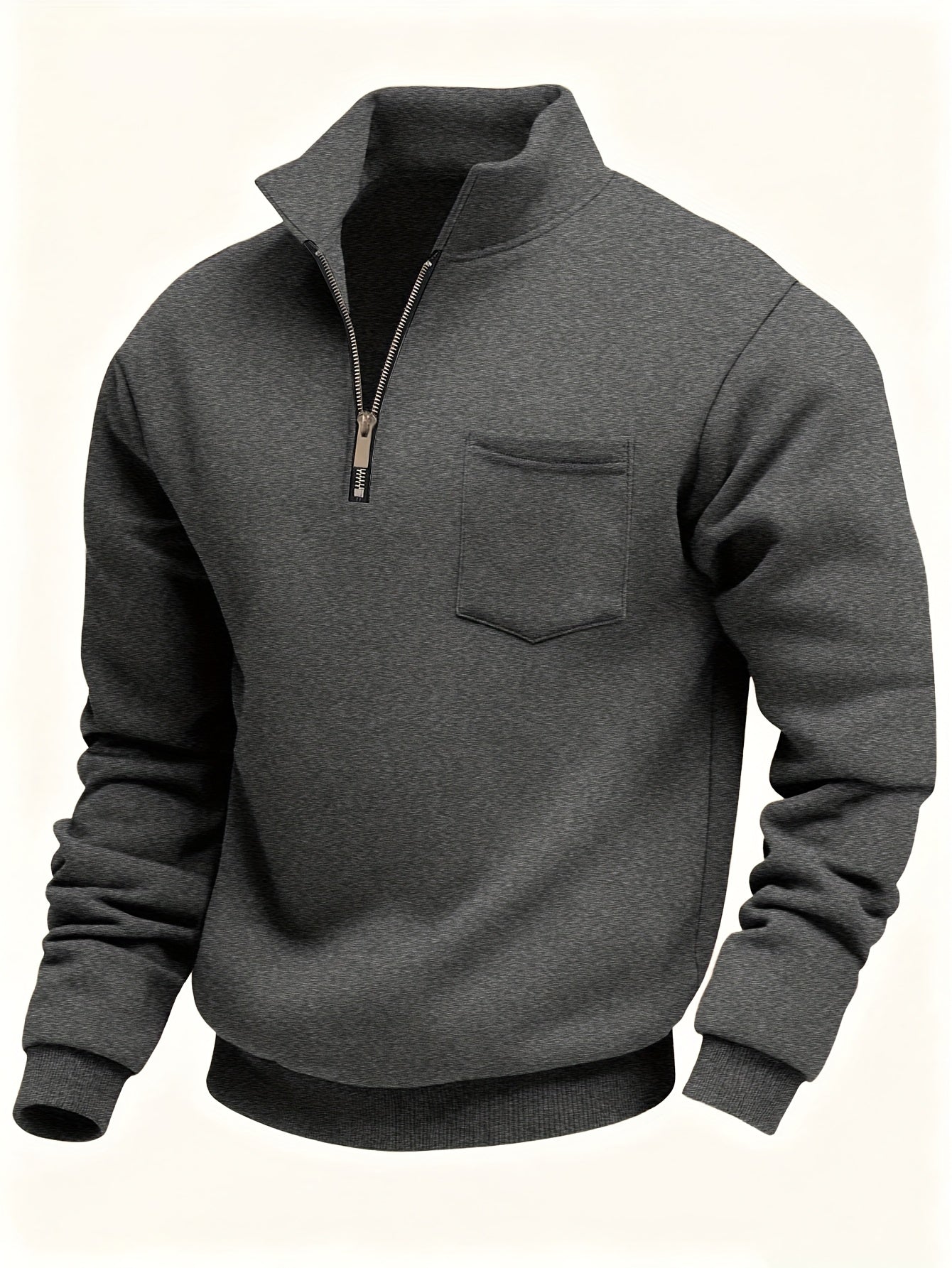 Men'S Thickened Long Sleeve Shirt - Half-Zip, Versatile Long Sleeve Turn- Collar Base Layer Top with Chest Pocket, Suitable for Autumn/Winter, Winter Clothing, Autumn Apparel, Classic Collar, Durable Fabric, Warm Material, Ba
