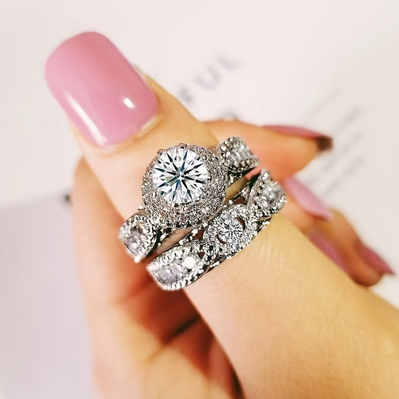 Luxurious Party Ring With European And American New Double-layer Micro-set Zirconia