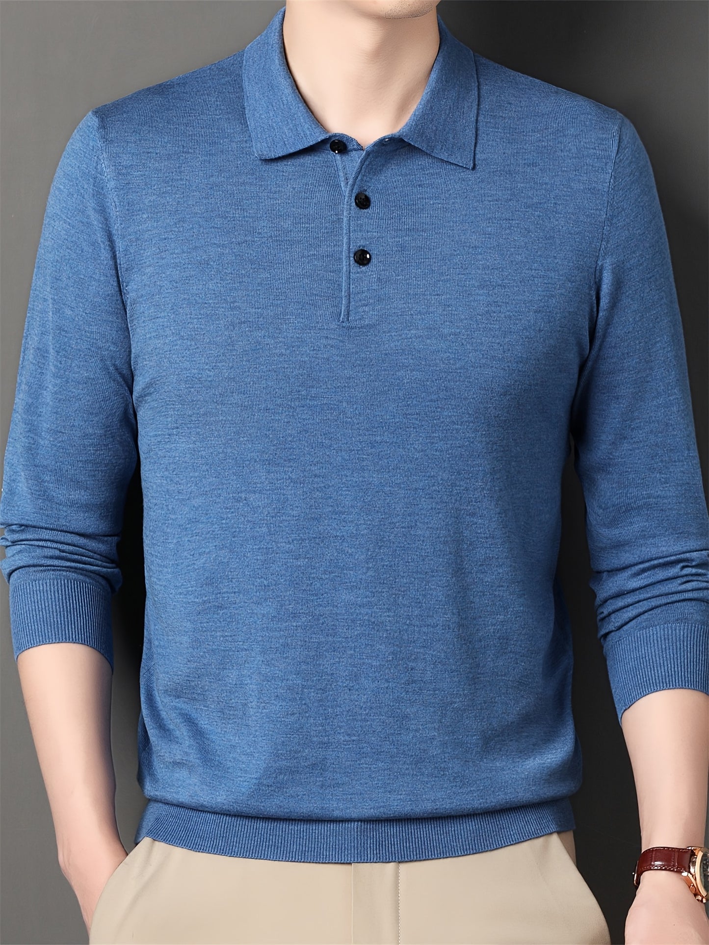 Men'S Slim-Fit Long Sleeve Shirt - Soft Stretchy Knit Button-Front Collar, Solid Color Casual & Formal Tops for Spring/Fall, Office, Party, Everyday - Easy-care Men'S Clothing, Office Attire, Classic Collar, Durable Construct