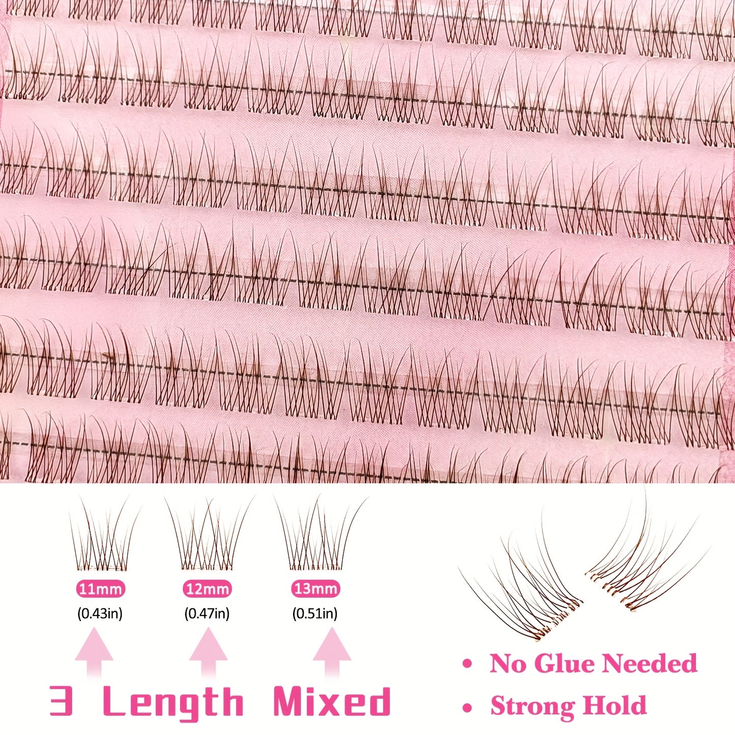 120 pcs Paquets de Cils Auto-Adhésifs — Sans Colle, Couleurs Marron Pré-Mélangées (Clair à Foncé), Volume Naturel et Cils Bouclés, Idéal pour Usage Quotidien, Anime, Cosplay, Voyage, Débutants, Extensions de Cils DIY, Maquillage Anime, Cils Wispy