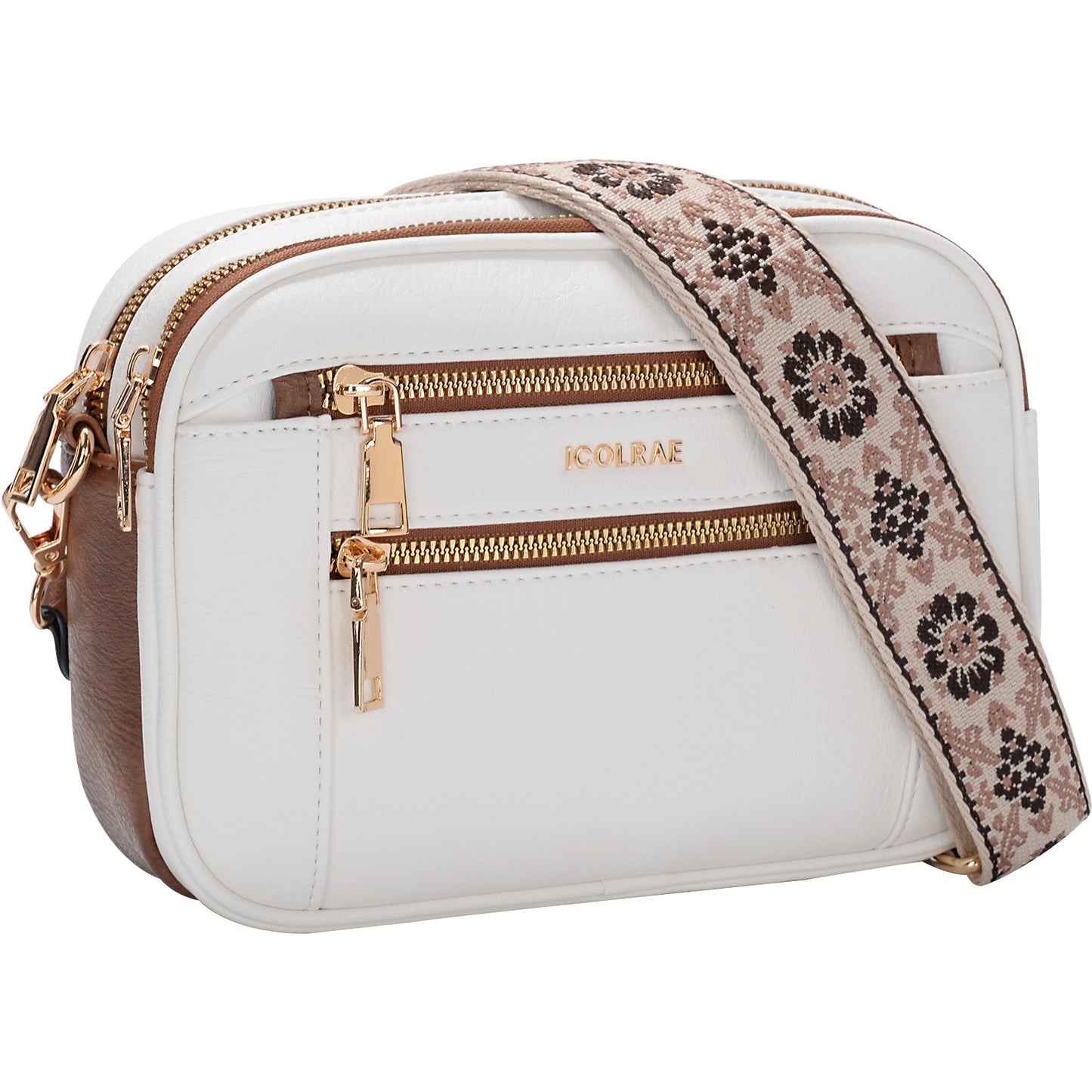 Sac bandoulière en PU grande capacité – plusieurs poches, fermeture zippée, idéal pour trajets et voyage, disponible en noir/blanc