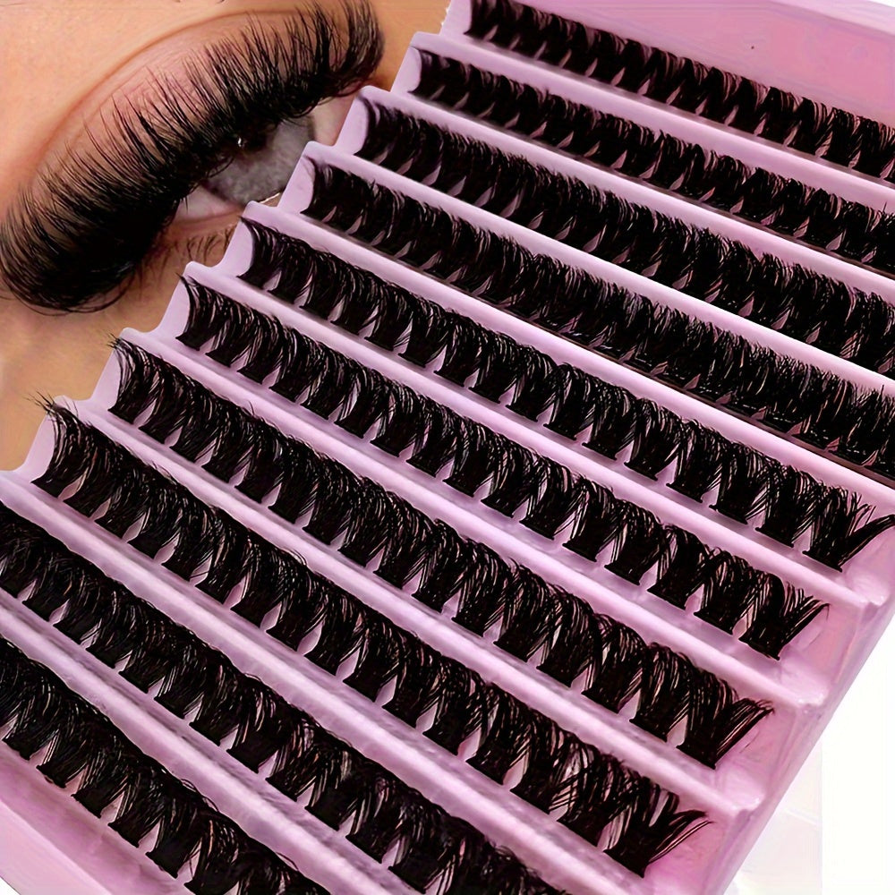 Kit de 200 extensions de cils à faire soi-même, touffes de cils courbés en D (80D), longueurs variées de 8 à 16 mm, effet naturel extra épais et fourni