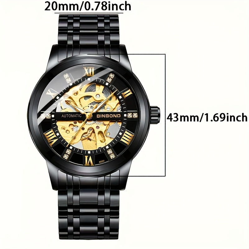 Stylish Men'S Fashion Casual Hollow Out Movement Mechanical Watch Waterproof Luminous Automatic Mechanical Watch, Without Battery