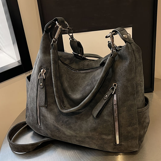 Sac vintage en simili cuir – grande capacité, fermeture éclair, bandoulière ajustable
