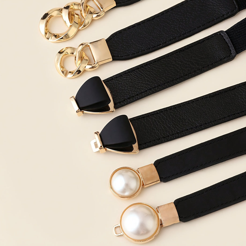 Lot de 3 ceintures élastiques simples, tendance et polyvalentes pour femmes – Ceinture élastique avec chaîne et nœud anti-perles, adaptée pour coupe-vent, robe, pull, veste, boucle en alliage