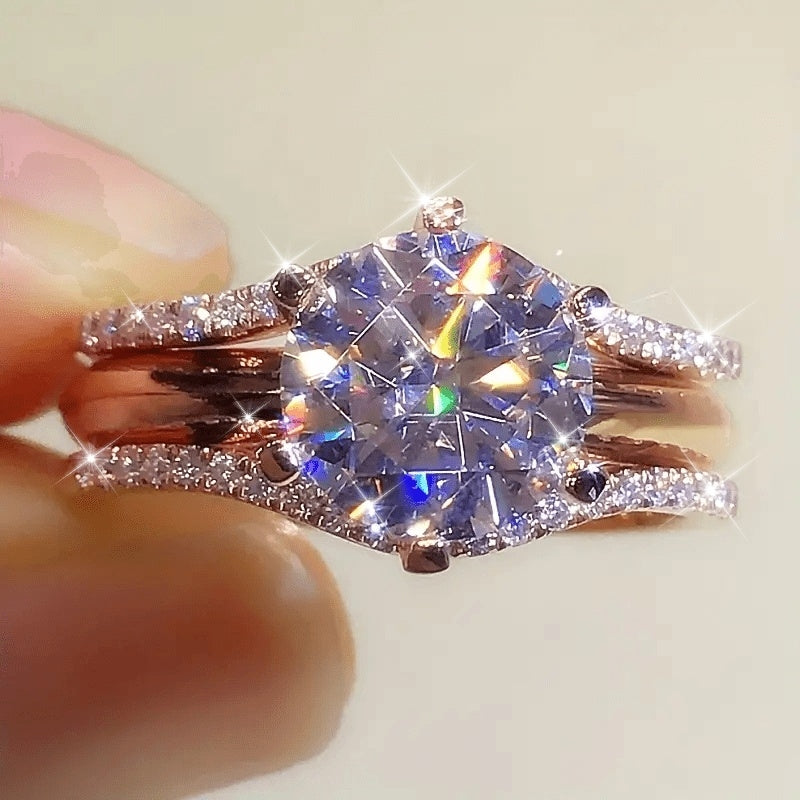 Elegant Sparkling Cubic Zirconia Engagement Ring - Luxurious Copper with Synthetic Gemstone, Perfect for Weddings & Parties, August Birthstone, Ideal Valentine's Gift