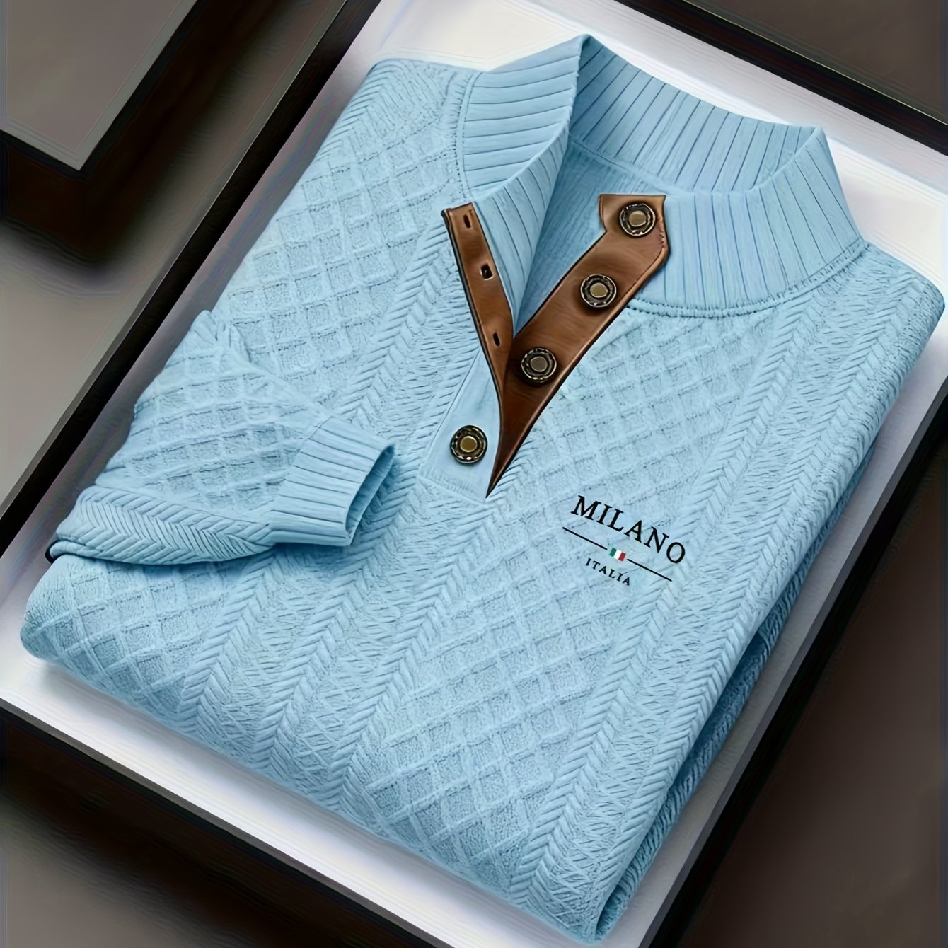 Men'S Jacquard Knit Sweater for Autumn And Winter, a Mature And Stylish Pullover with a Stand-Up Collar, Perfect for Halloween Outfits. This Top Features Jacquard Patterns with Contrasting Colors at The Neckline And Elbow Pat