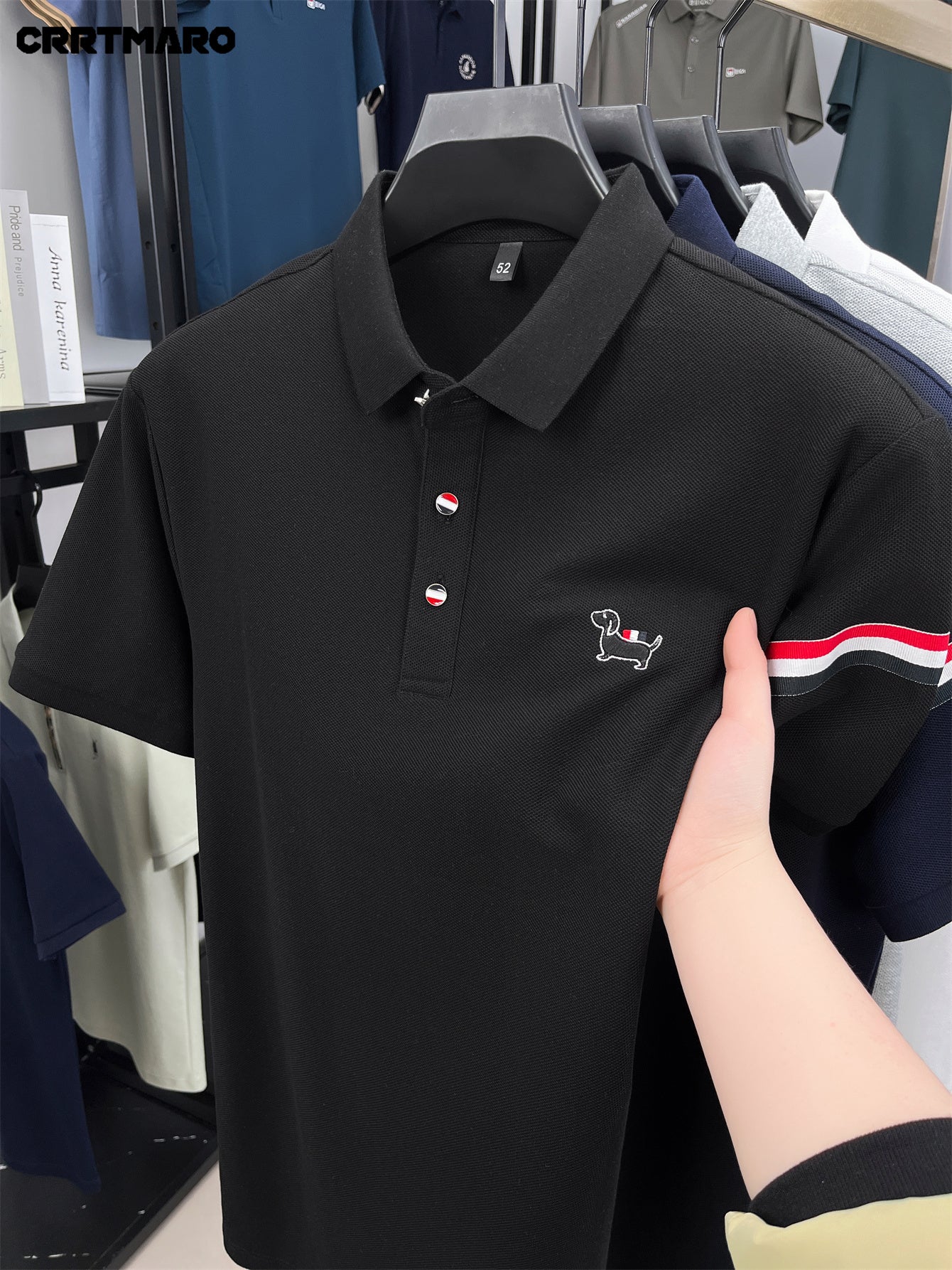 Men's Navy Blue Shirt - Classic Crew Neck Button-Front, Soft Everyday Shirt for Office, Golf, Casual Outings - CRRTMARO Brand Button-Up Shirt, Office Attire, Straight Sleeves, Durable Construction, Short Sleeve Top,