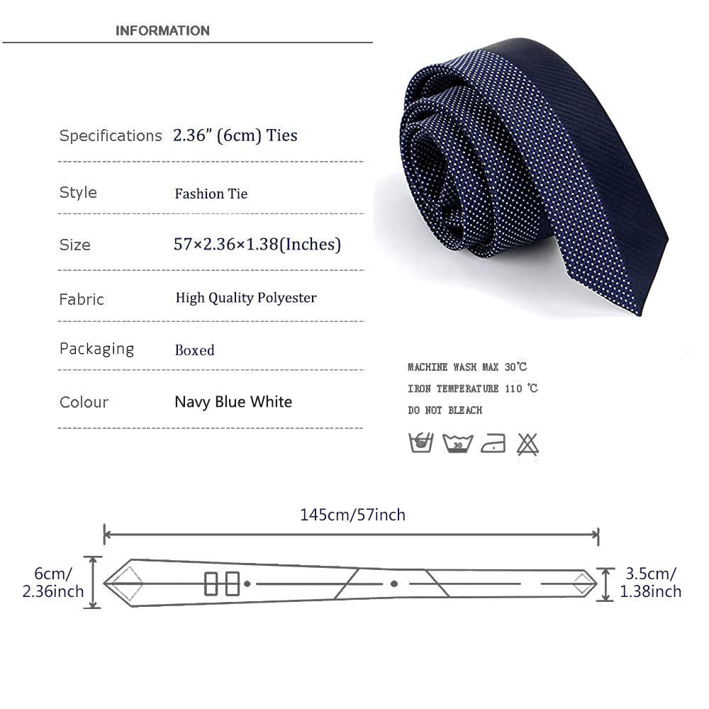 Cravate Homme Slim 5,99 cm – Bleu Marine à Pois Blancs, Élégante pour Bureau et Mariage
