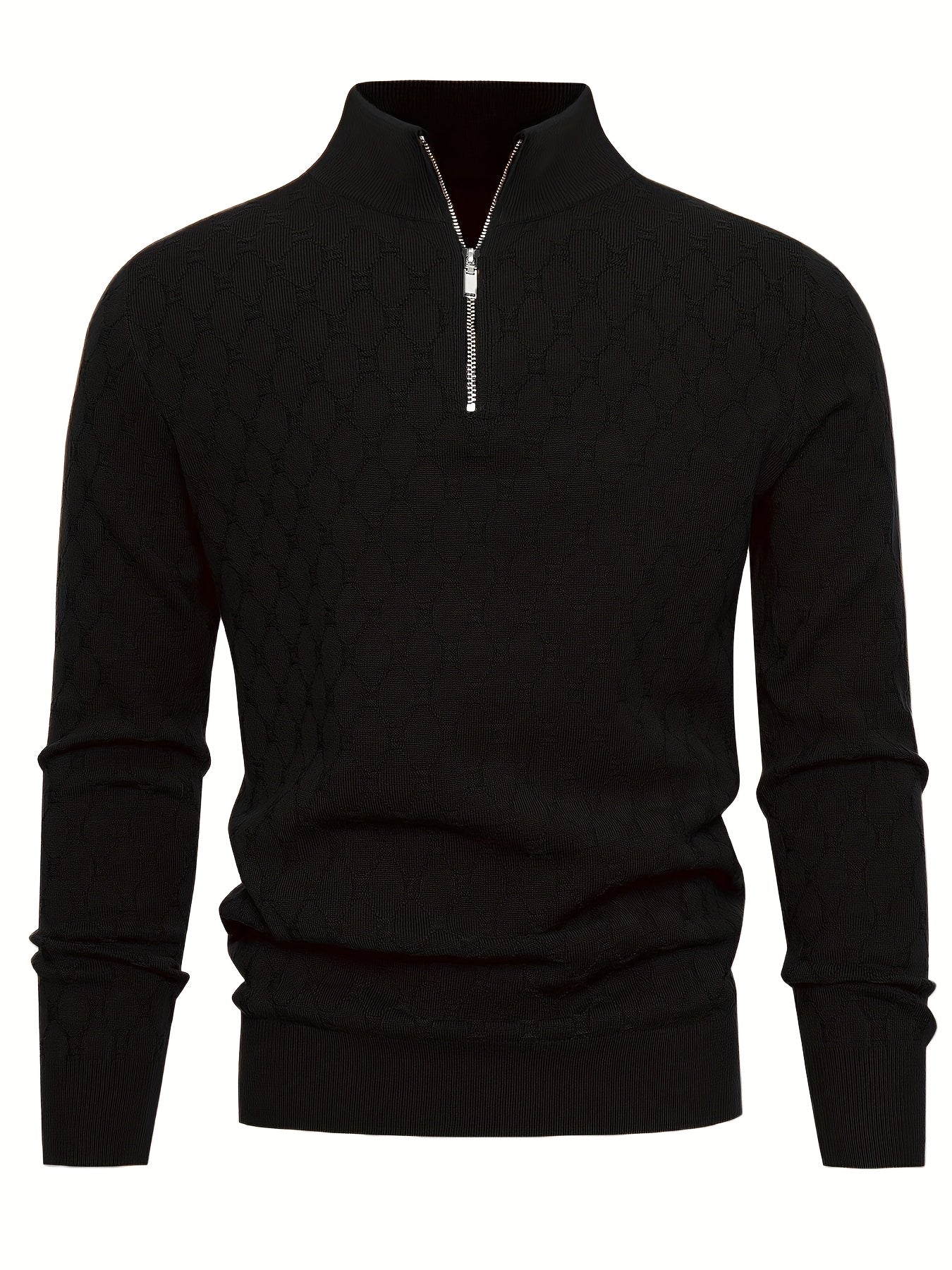 Men's Slim-Fit Half-Zip Sweater with Stand Collar - Soft Stretch Blending (Suitable for) - Half-Zip Front & Geometric Pattern - Business Casual Winter Wear - Fall Winter Wardrobe Essential - Hand Washable Long Sleeve Blazer f