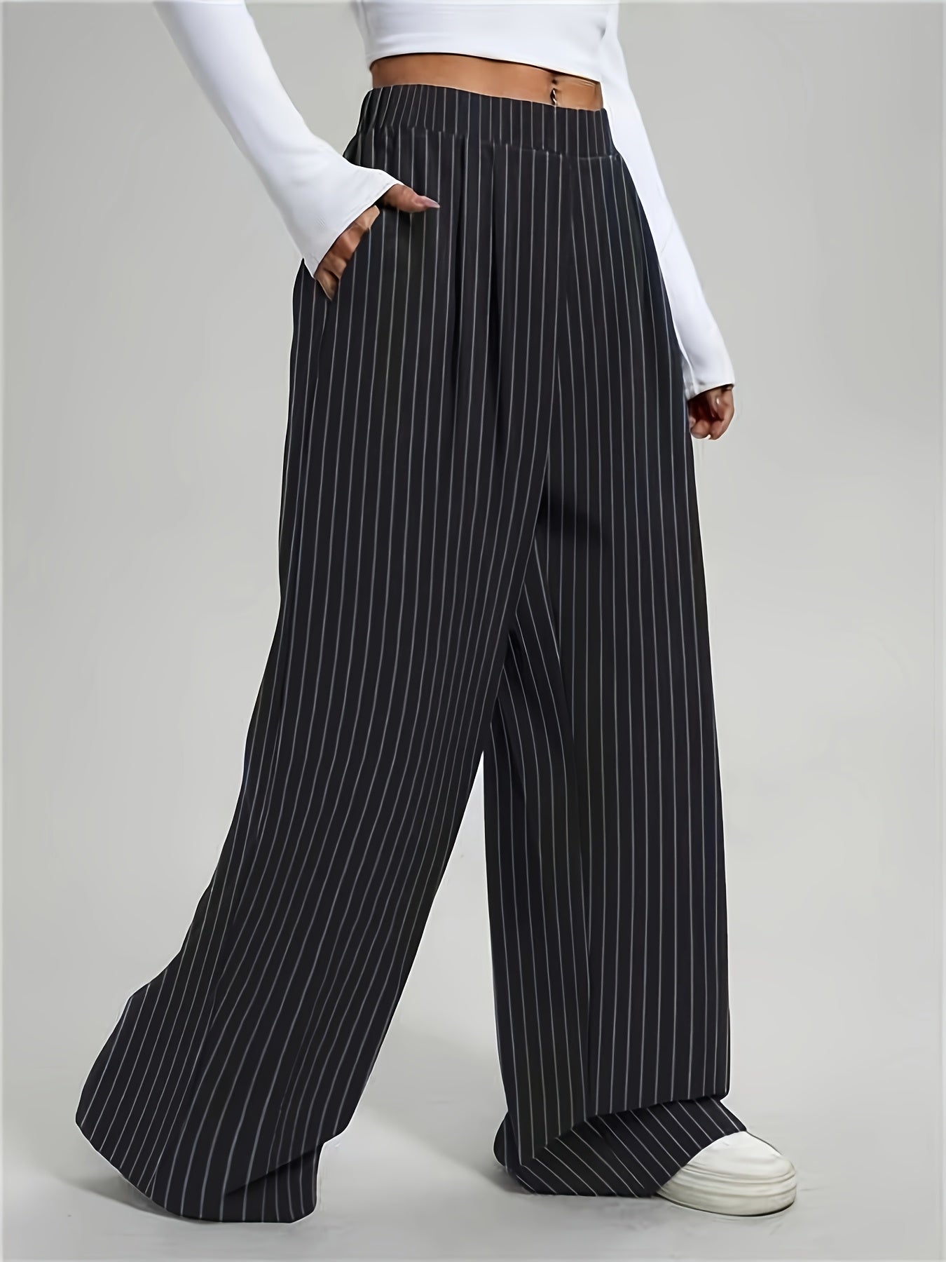 Lot de 2 Pantalons Femme – Taille Élastique, Décontracté, Gris, Printemps/Été/Automne, Jambe Longue, Style Classique