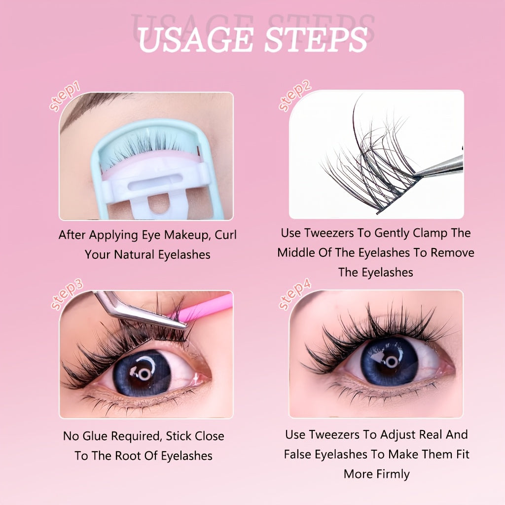 100 pcs Paquets de Cils Auto-Adhésifs 3D Fluffy — Sans Colle, Longueurs 11-13 mm, Texture Désordonnée, Application Rapide, Réutilisables et de Haute Qualité, Idéal Débutants, Fêtes, Look Quotidien Glam, Facile à Appliquer, Extensions de Cils DIY