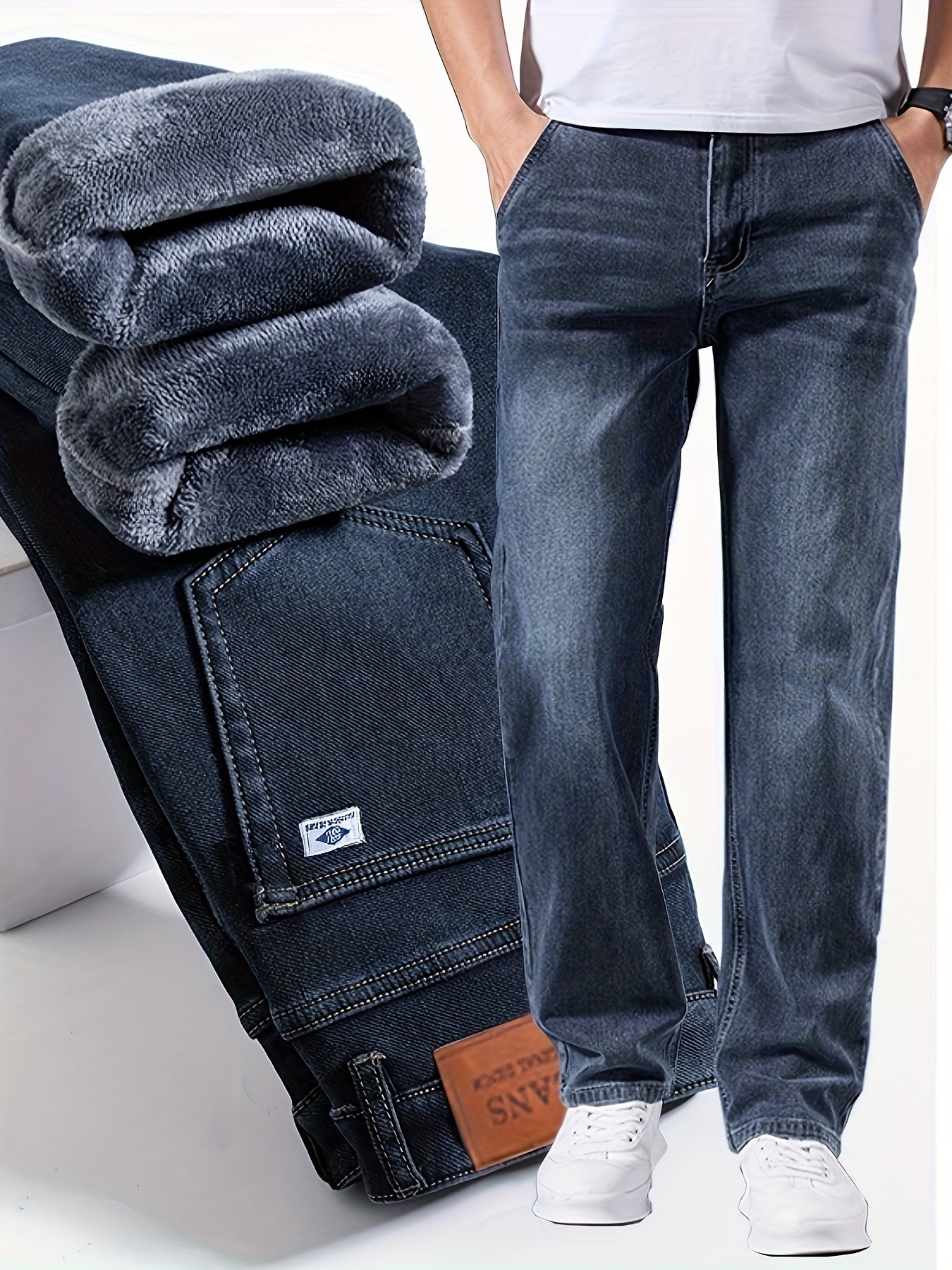 Pantalons Hiver Homme – Polaire, Épais, Stretch, Bleu, Minimalistes