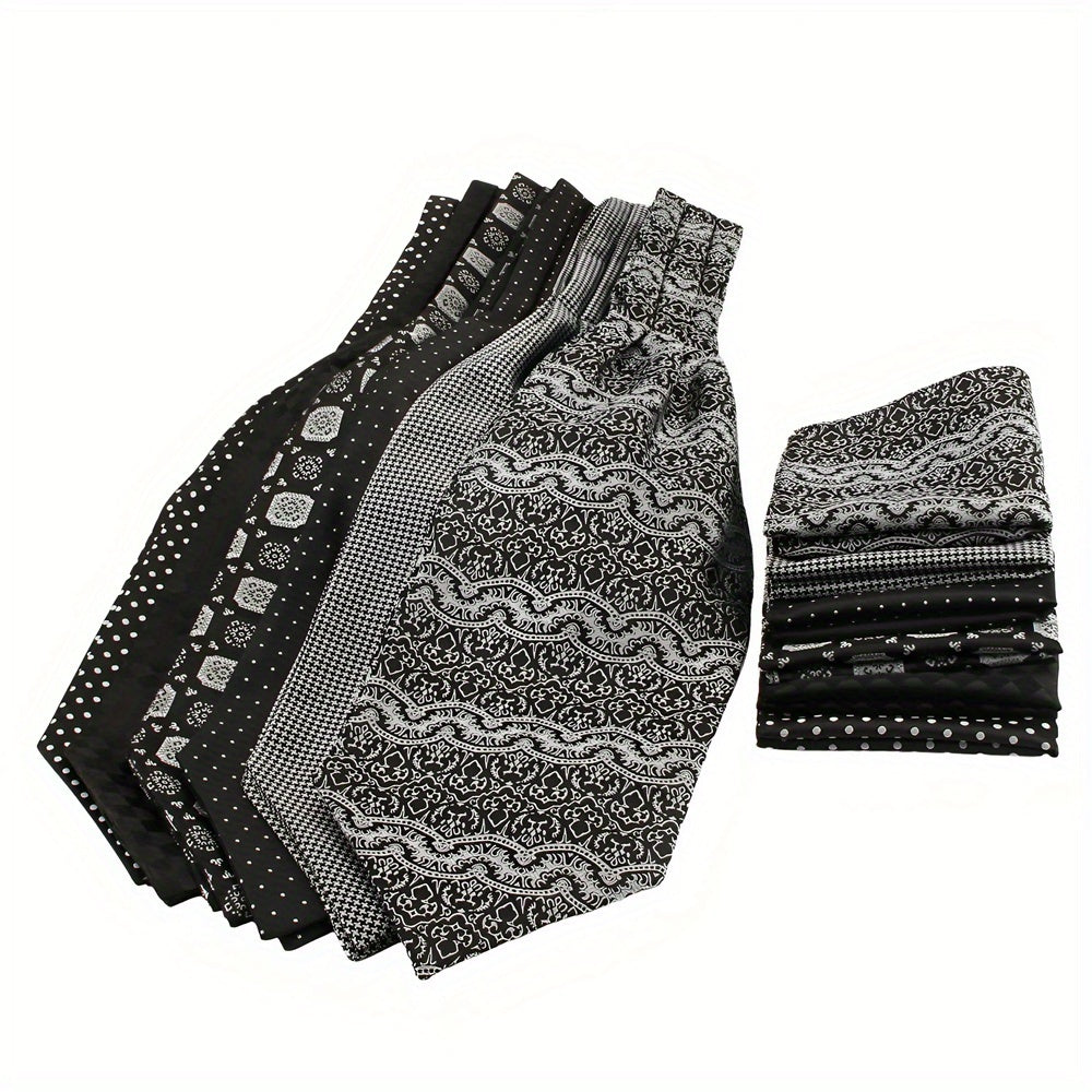 2pcs Ascot Homme – Écharpe et Pochette Style Rétro Britannique pour Mariages et Événements, Motifs Pois/Paisley/Fleur