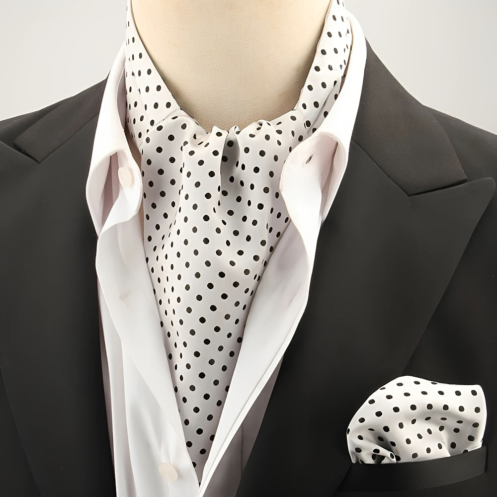 2pcs Ascot Homme – Écharpe et Pochette Style Rétro Britannique pour Mariages et Événements, Motifs Pois/Paisley/Fleur