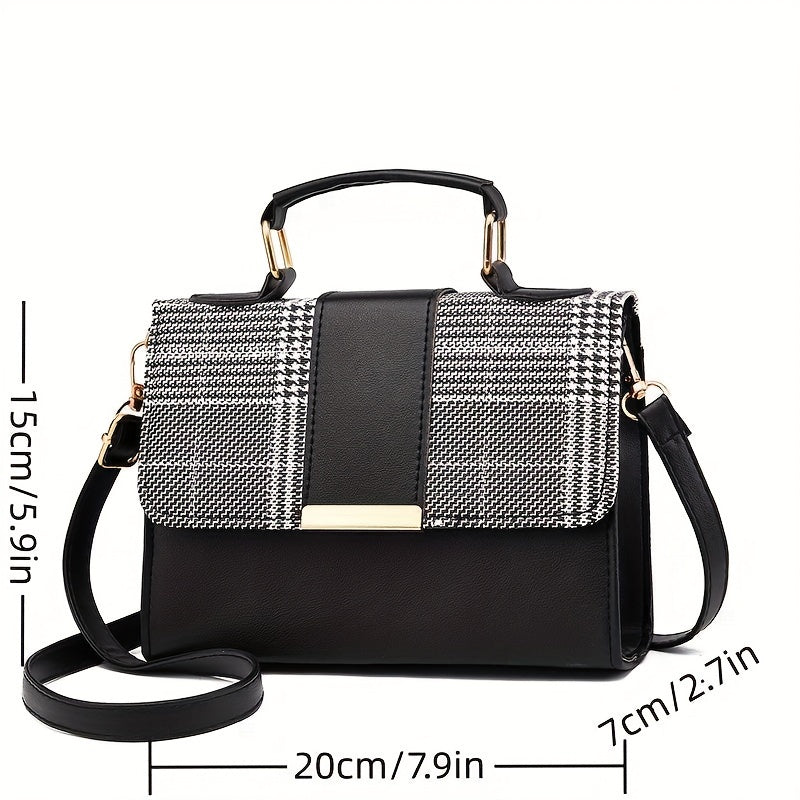 Sac à bandoulière à carreaux tendance – rabat avec bouton-pression, bandoulière, sac et portefeuille pour usage quotidien