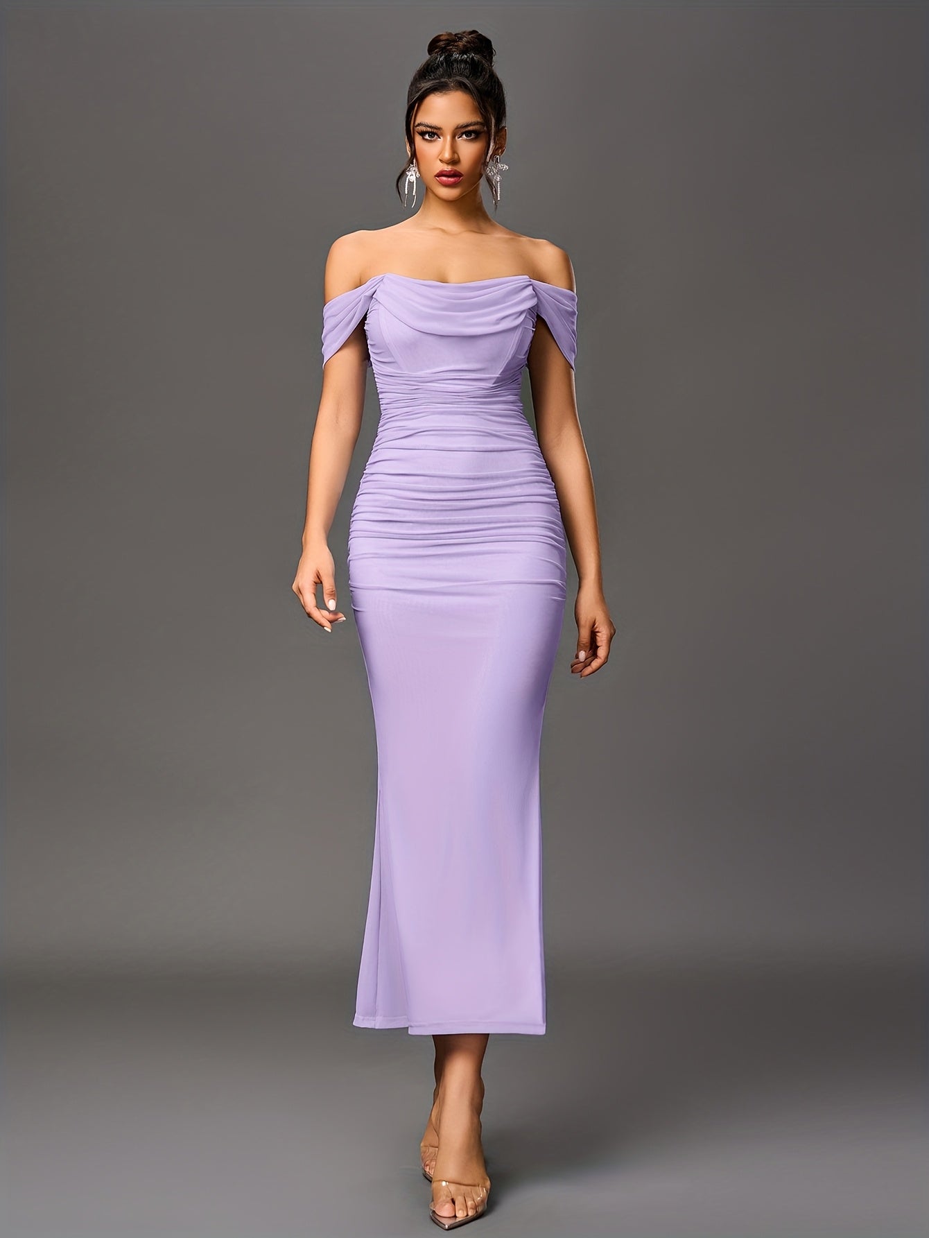 Robe Sirène Élégante Femme — Style Off-Shoulder, Robe Longue Formelle pour Soirées et Mariages, Coupe Bodycon Extensible, Tissu Non Transparent et Haute Élasticité, Tenue Formelle pour Occasions Spéciales