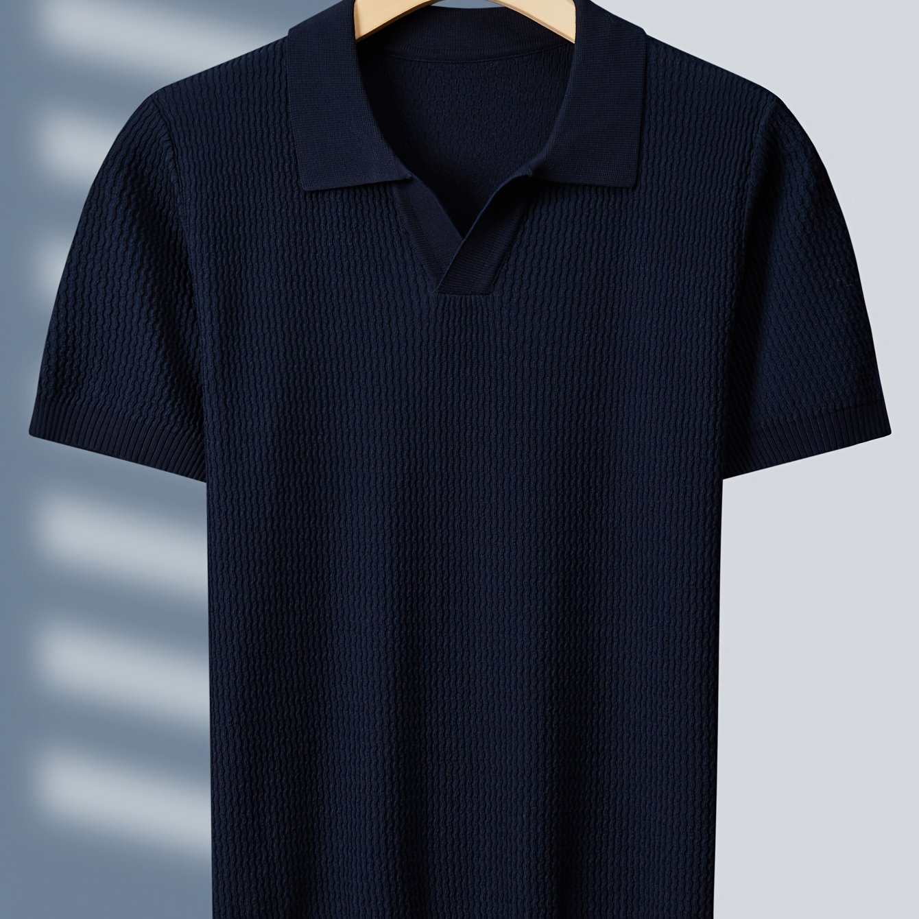 Tehan Brand Men's Clothing, Crafted with Heavy-processed Wave-pattern Jacquard Fabric, Knitted Shirt with American-style Lapel. Lightweight Business Casual High-quality Light Luxury Fabric, Fashionable Mature and Handsome Des