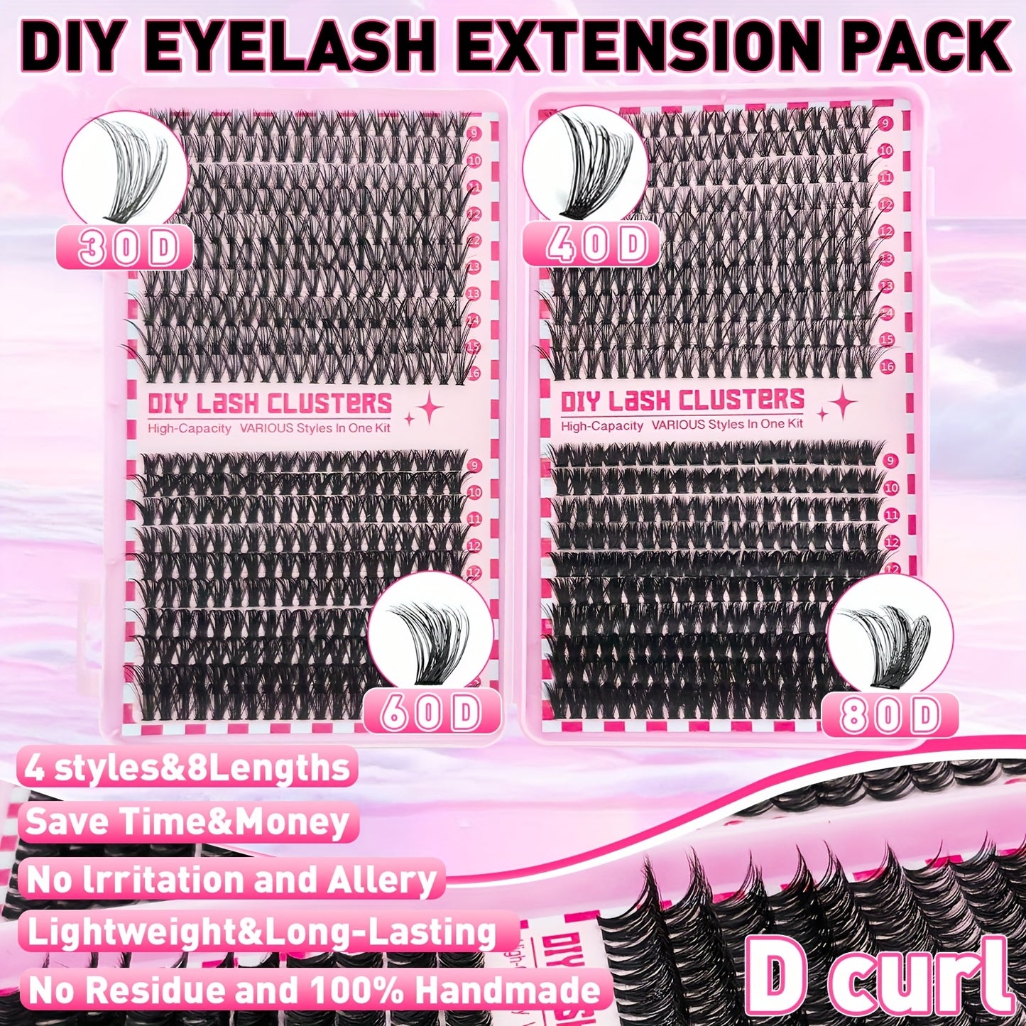 Kit DIY d’Extensions de Cils – Longueurs Mélangées 9-16 mm, Cils Individuels Effet Naturel en Différentes Densités (30D/40D/50D/60D/80D/100D), Débutant-Friendly et Réutilisables, D-Curl Wispy, Style Cat Eye et Fox, Parfait pour Soirées