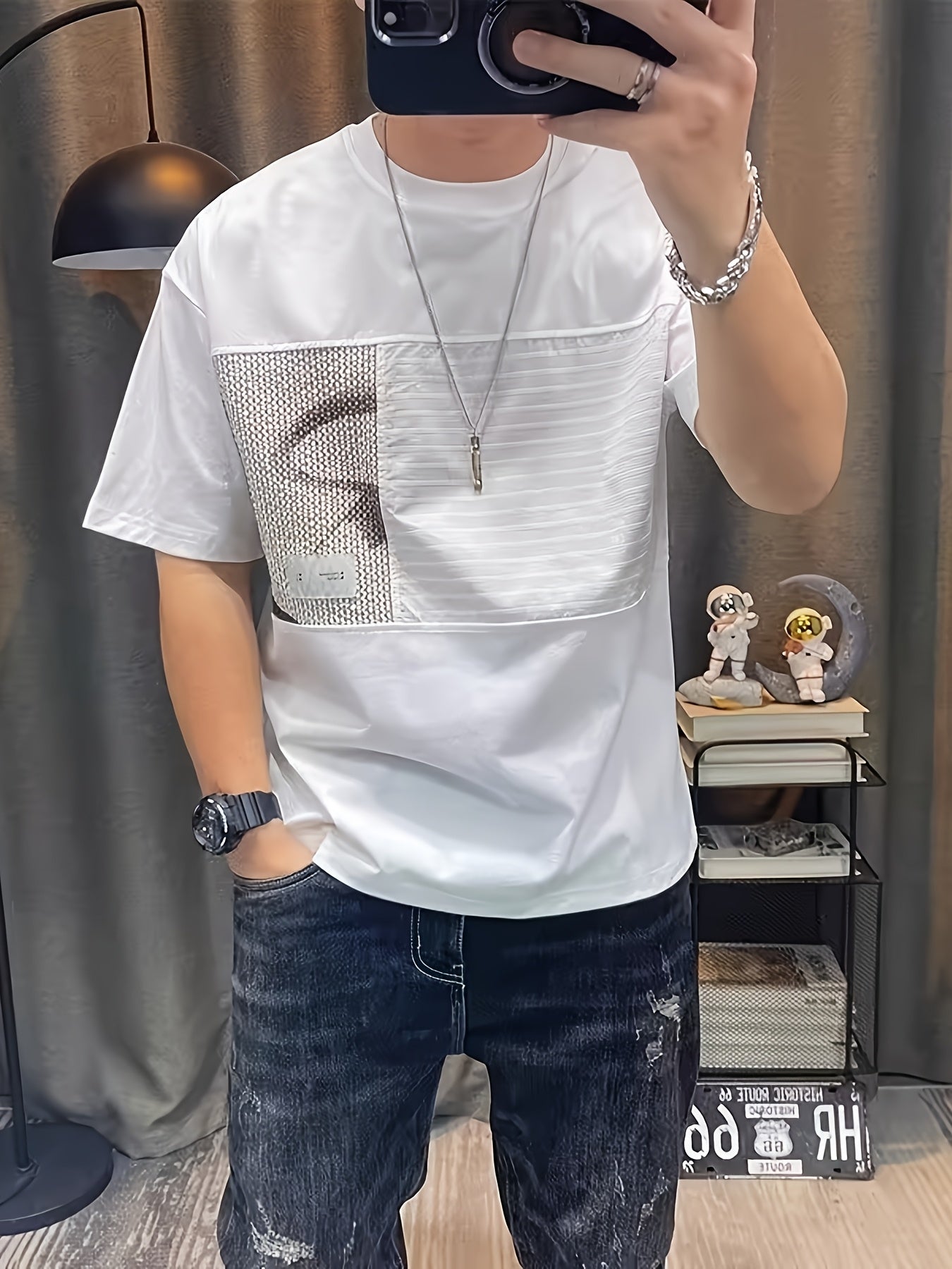 Men'S Slim-Fit Breathable Short Sleeve T-Shirt - Summer Casual Round Neck Tee with Geometric Pattern, Wrinkle-Resistant & Fade-Resistant, Lightweight for Casual Attire, Breathable Clothing | Trendy Casualwear | Comfortable Fi