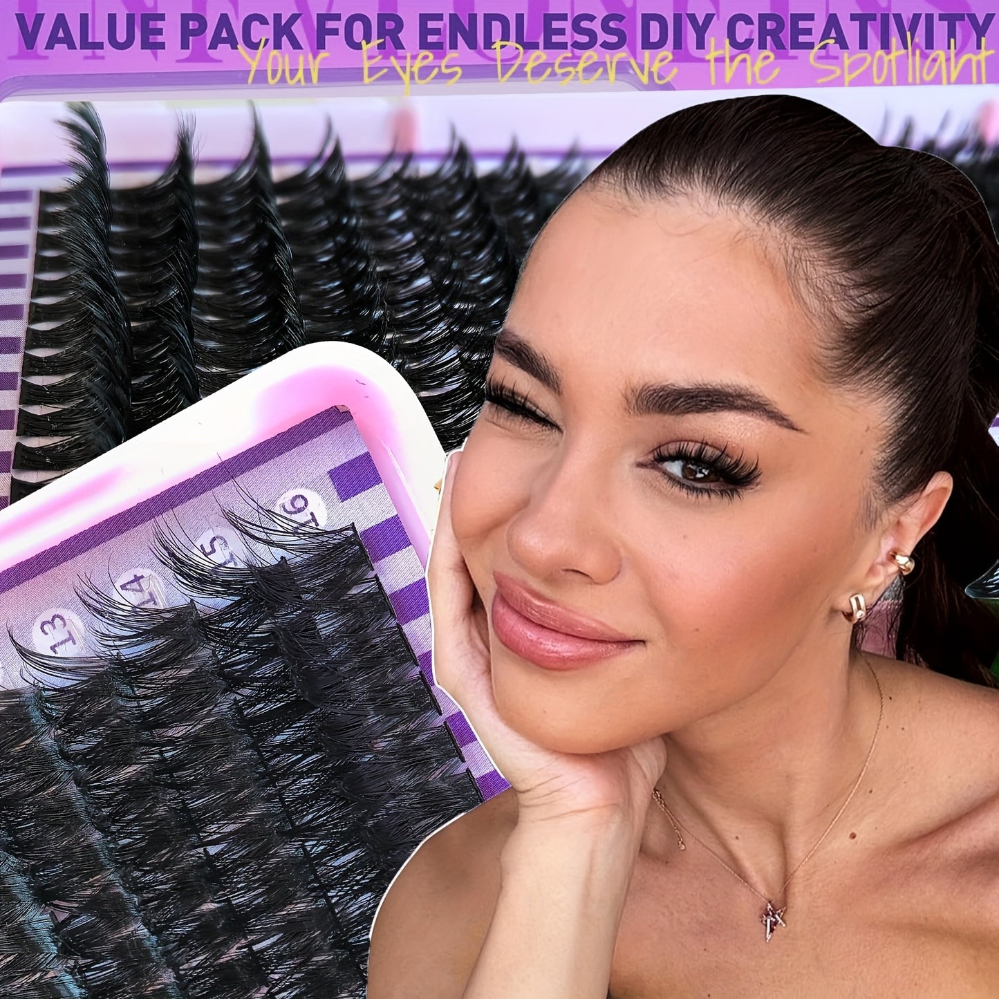 Kit d’Extensions de Cils Fluffy – 800 pcs, Auto-Application, Paquets Épais, Cils Individuels Wispy, D Curl (50D/60D/80D/100D), Réutilisables et Débutant-Friendly