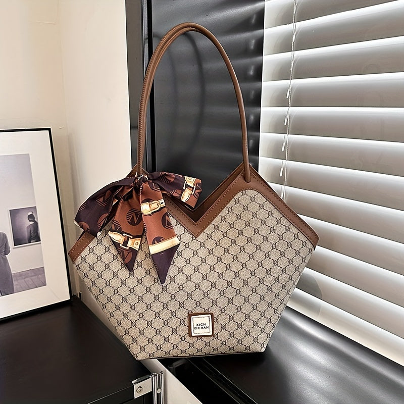 Sac Cabas Femme – Extra Large, Ruban Noeud, Noir & Marron, Zippé, Quotidien