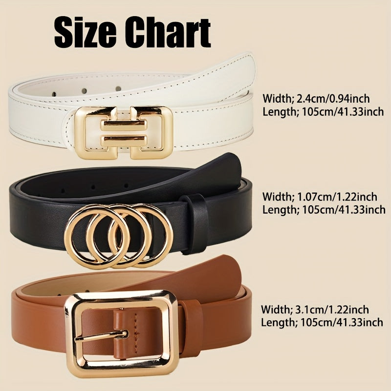 Lot de 2 ceintures fines pour femmes – Noir et blanc, combo ceinture et boucle, éléments dorés, 3 styles (rond/noir/blanc) pour jeans, shorts et robes, ceintures fines polyvalentes pour usage quotidien, mariages, fêtes et bureau (tailles standard)